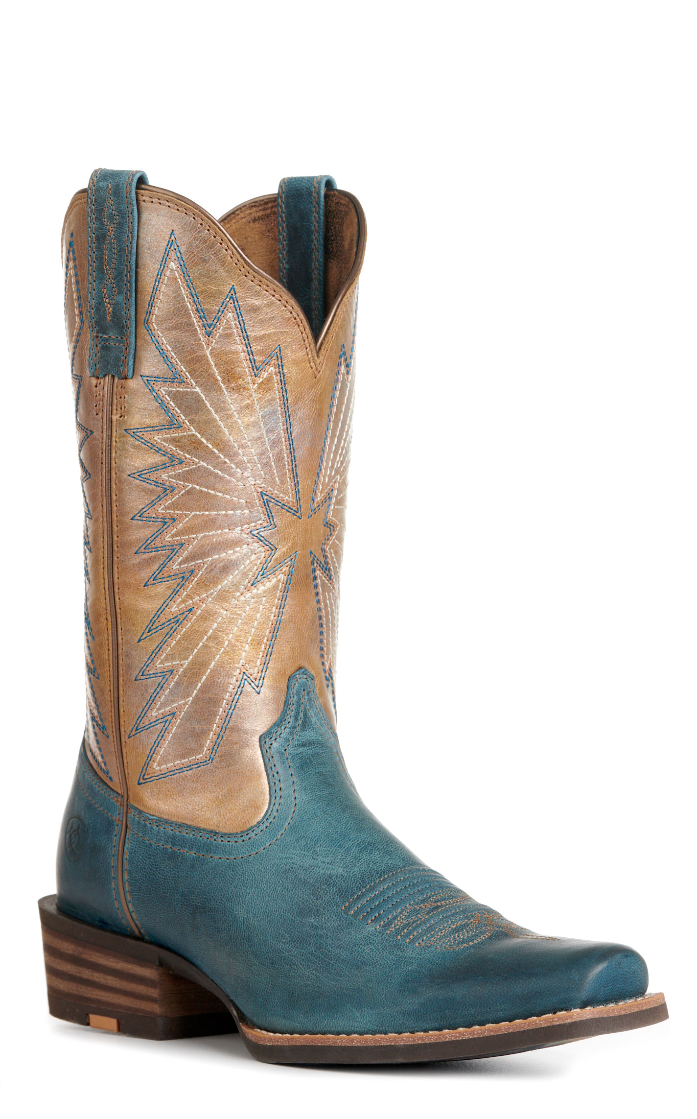 Ariat Women's Decatur Blue and Pearlized Tan Punchy Toe Cowboy Boots - Image 1