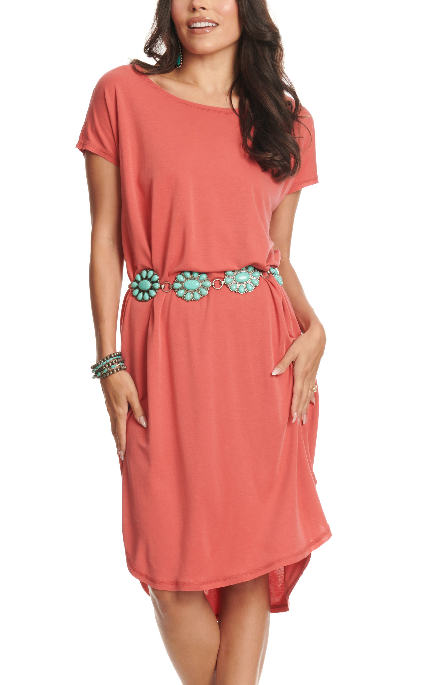 HYFVE Women's Rosy Terracotta Round Neck Soft Dress - Image 1