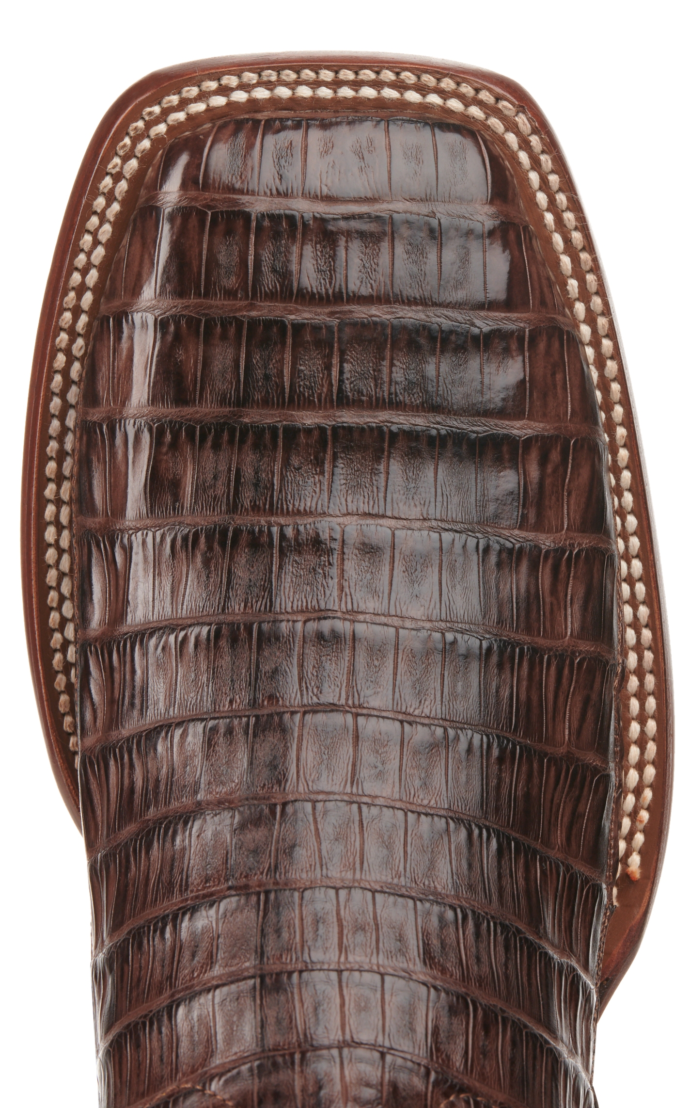 Cavender's Men's Chocolate and Cigar Caiman Tail Wide Square Toe Exotic Cowboy Boot - Image 1