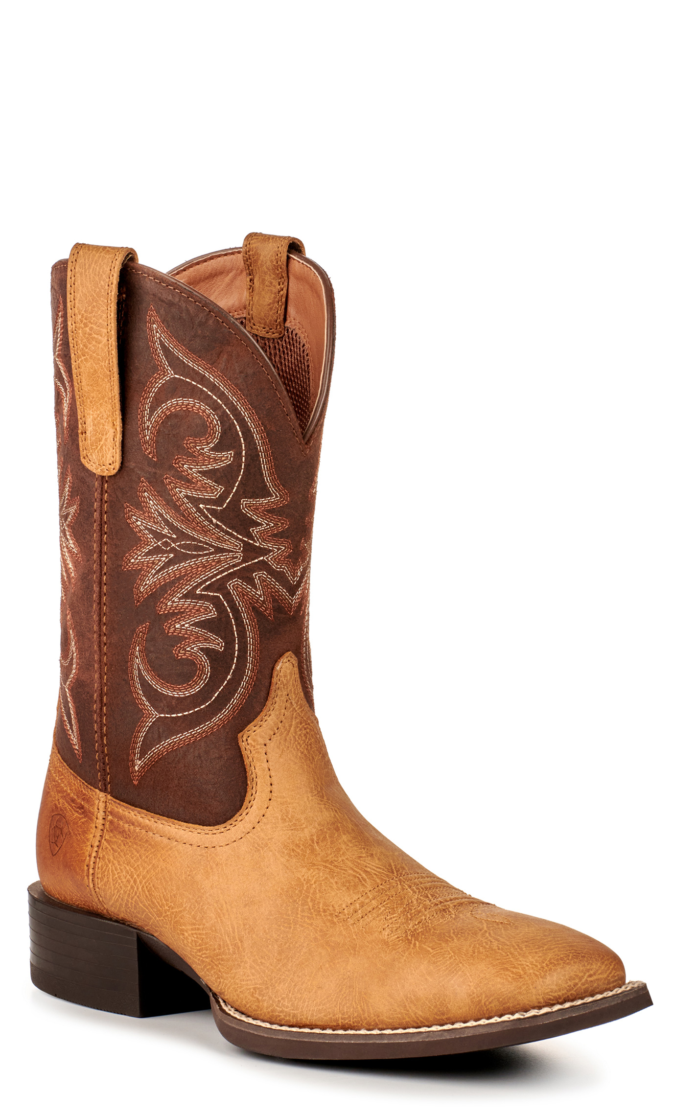 Ariat Men's Sport Partner Matte Tan Buck and Chocolate Wide Square Toe Cowboy Boots - Image 1