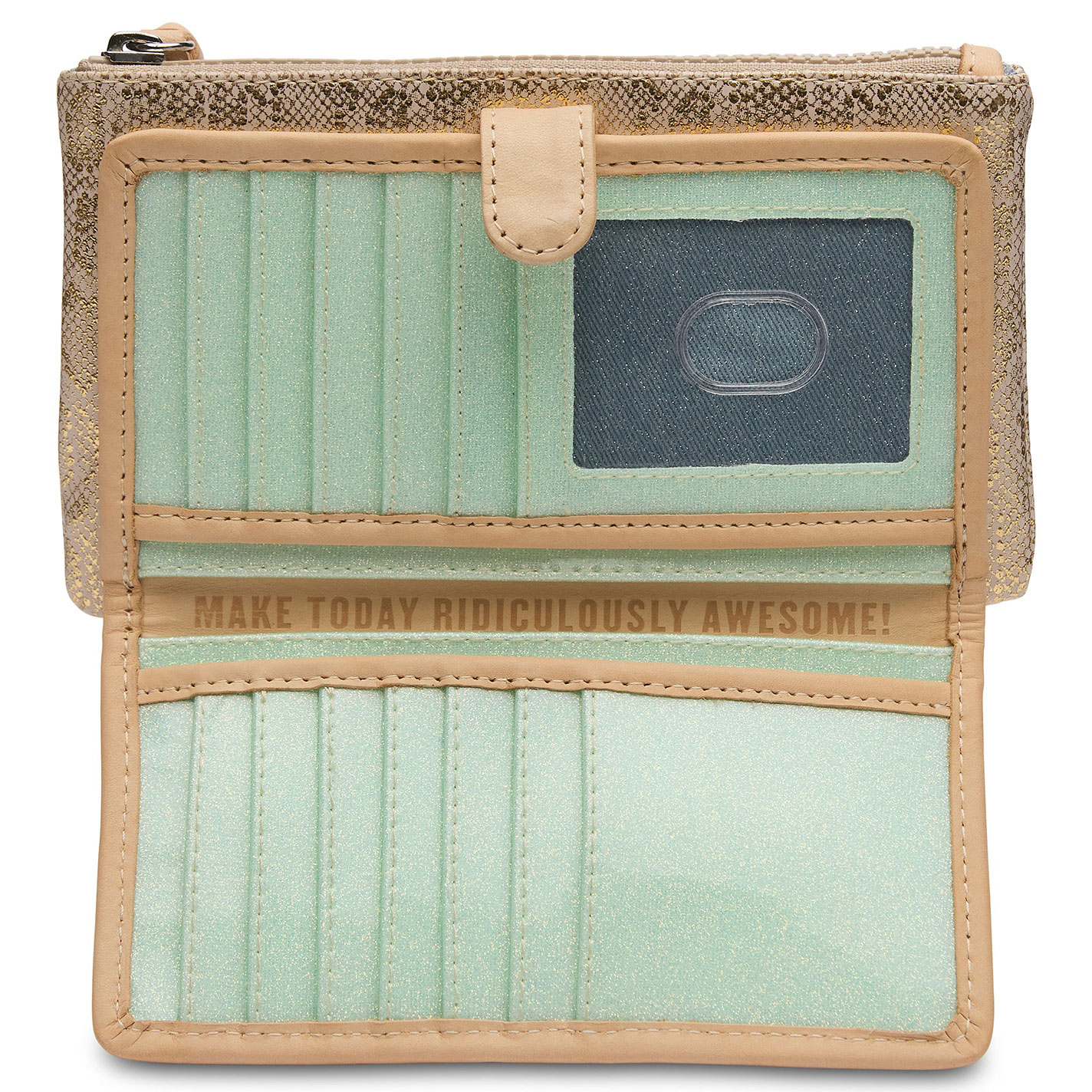 Consuela Leah Metalic Gold Snake Print Slim Wallet - Image 1