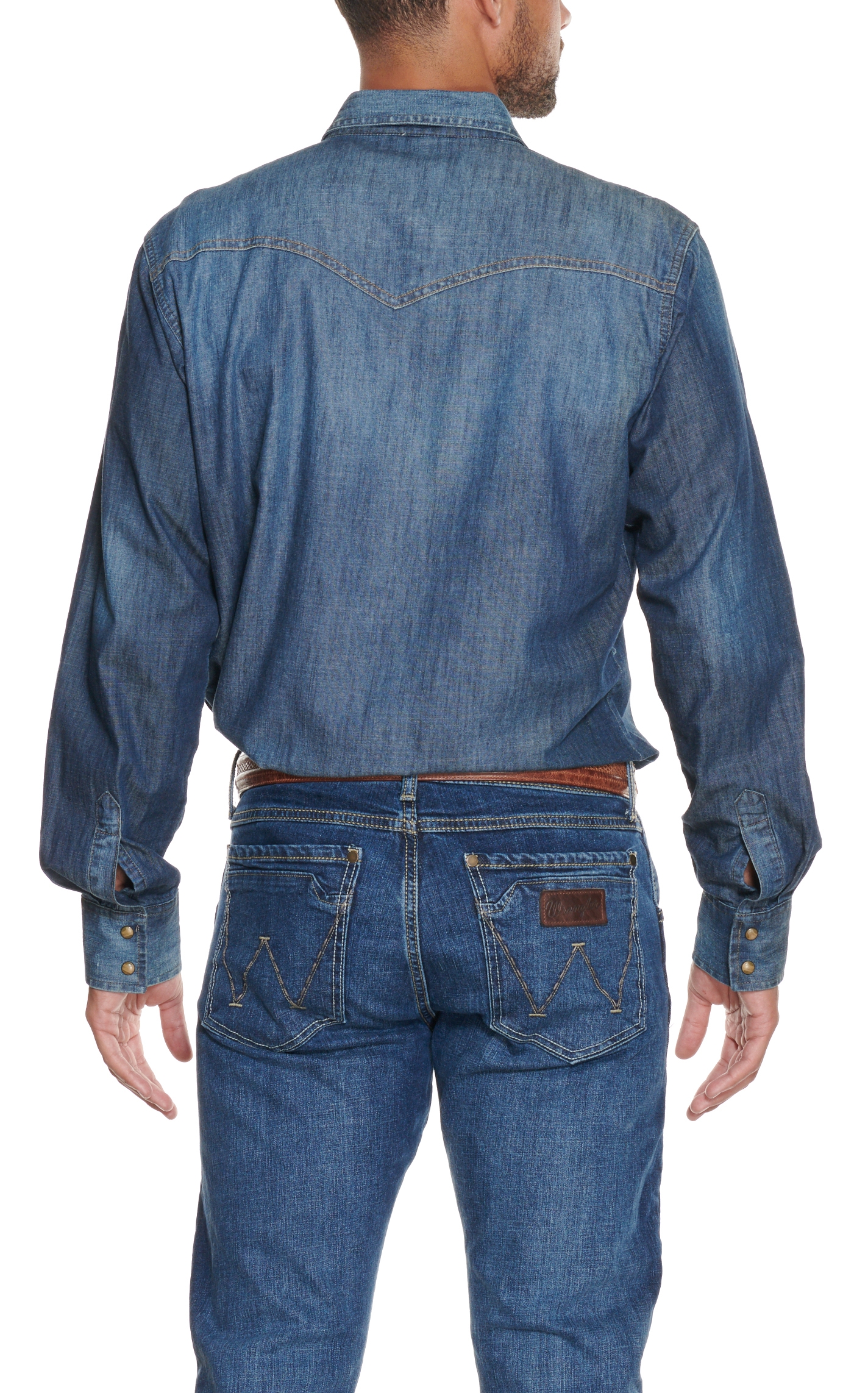 Wrangler Retro Men's Solid Denim Long Sleeve Western Shirt - Image 1