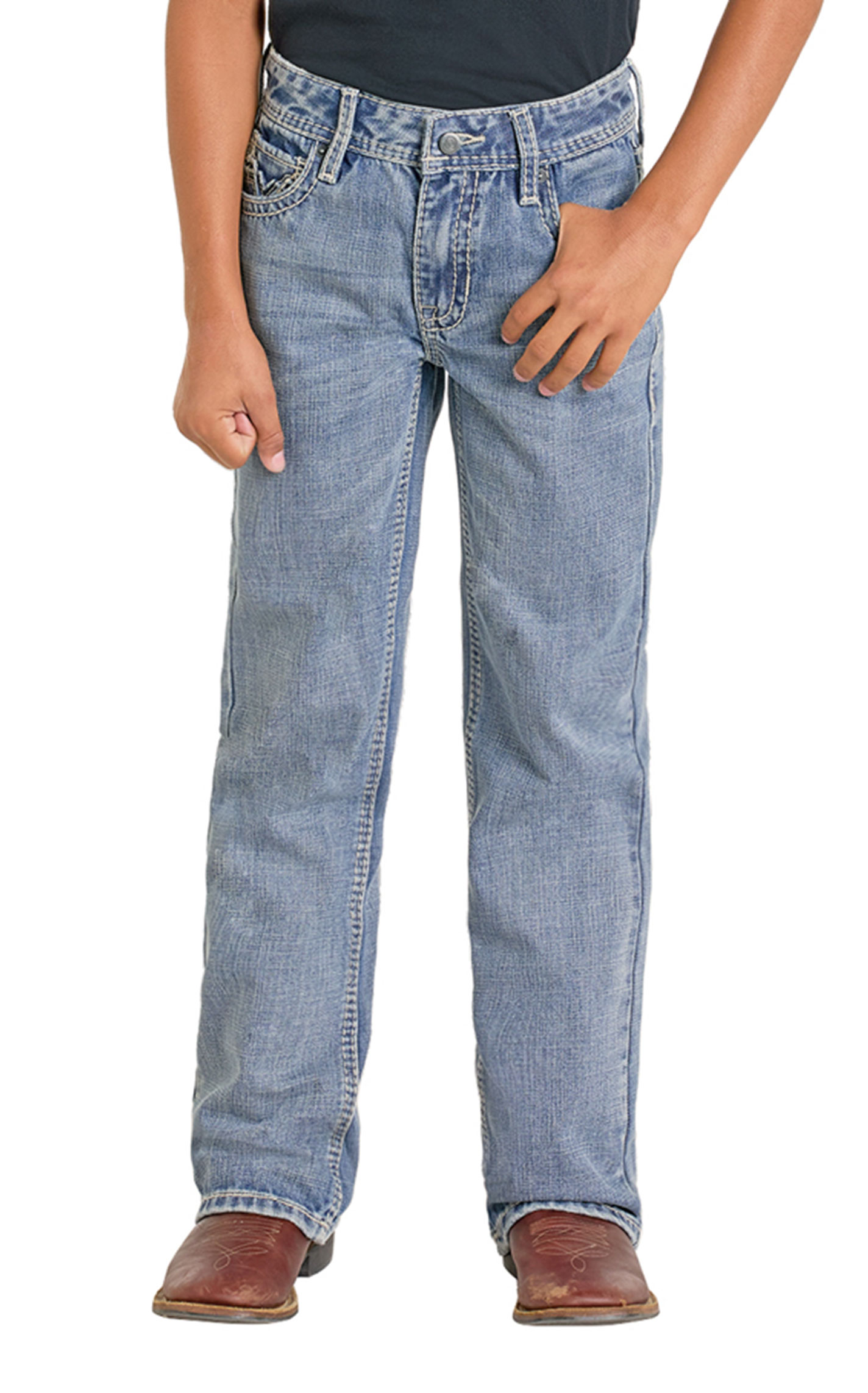 Rock & Roll Denim Boy's Light Wash Raised Denim Double V Boot Cut Jeans - Image 1