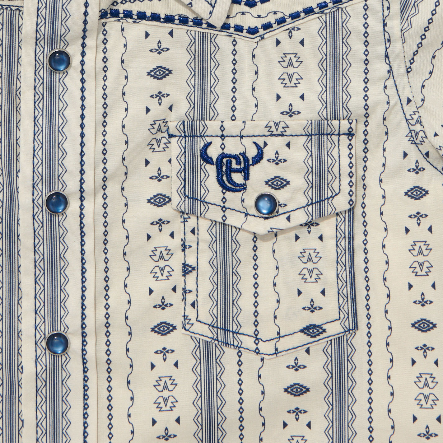 Cowboy Hardware Toddler Boy's Blue & White Striped Aztec Shirt - Image 1