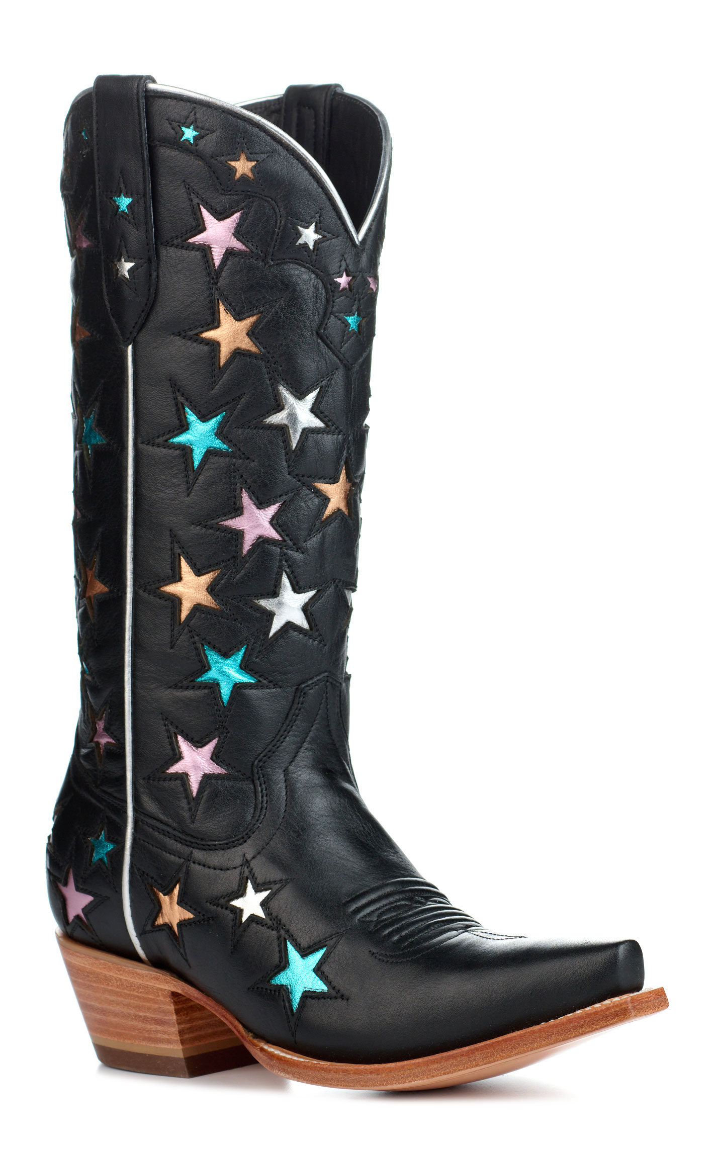 Black Star Women's Houston Black with Metallic Star Inlays Snip Toe Cowboy Boots - Image 1