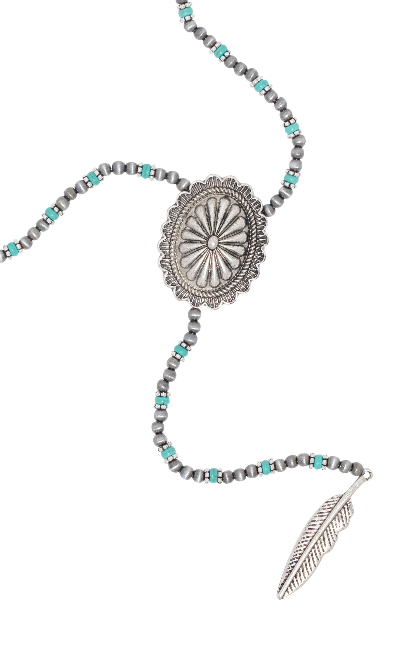 806 by Pink Panache Silver & Turquoise Beaded Bolo Necklace - Image 2