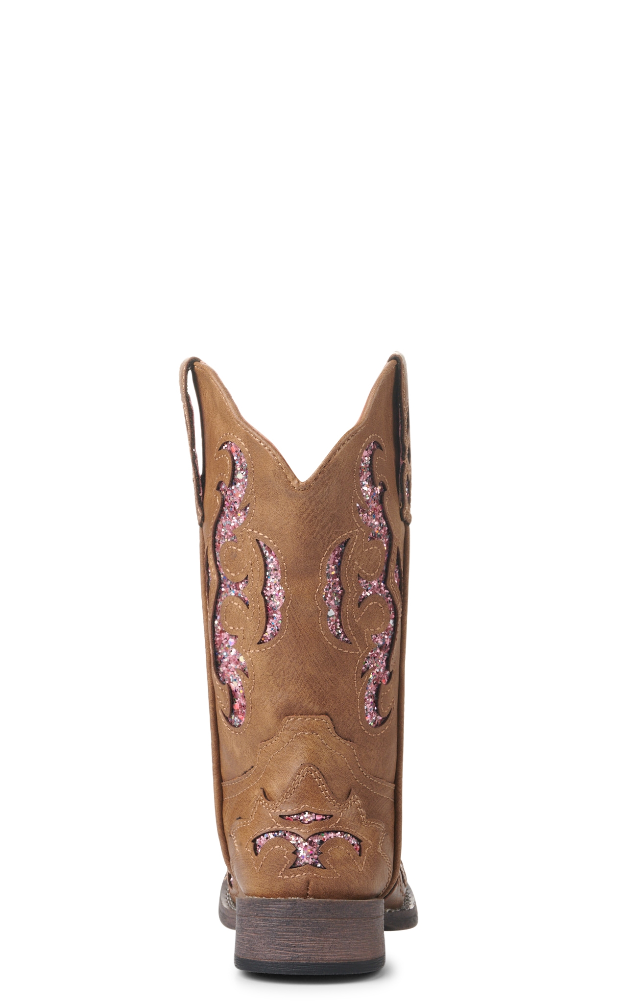 Roper Kid's Gypsy Tan with Pink Glitter Inlay Square Toe Cowboy Boots - Image 1