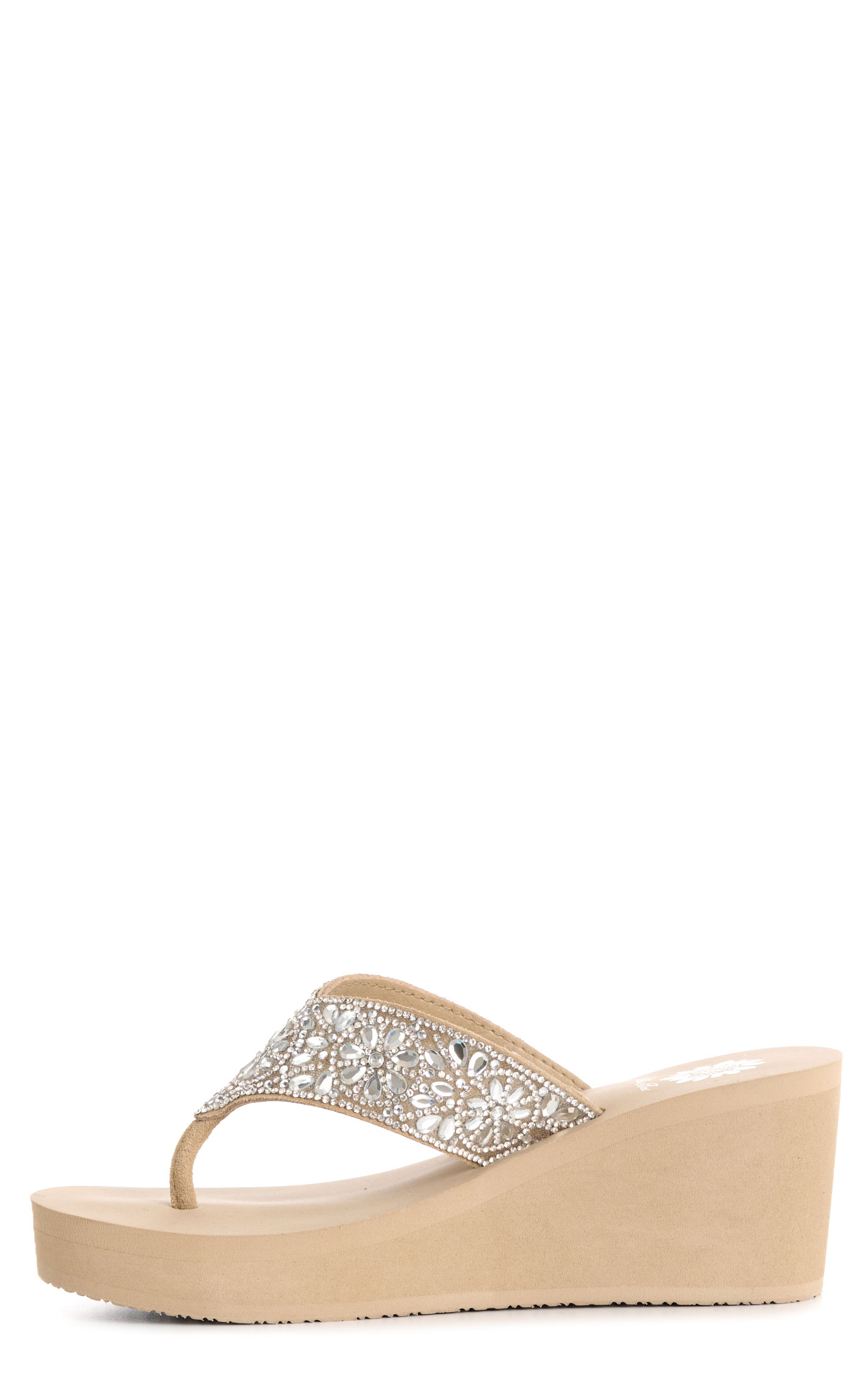 Yellow Box Ladies’ Taupe Enola Bling Wedge Flip Flops - Image 1