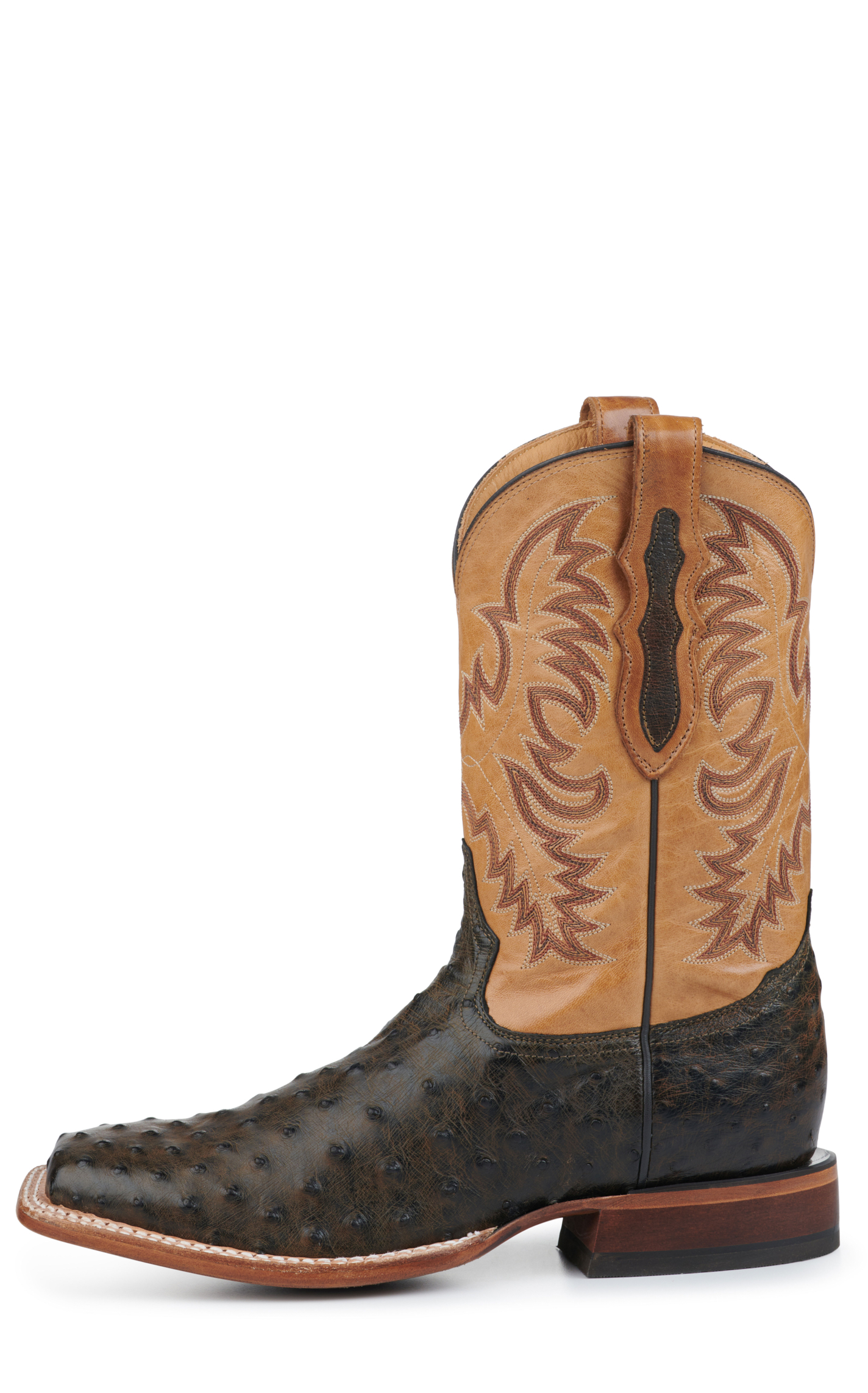 Tony Lama Men's Dark Brown Full Quill Ostrich and Tan Wide Square Toe Exotic Cowboy Boots - Cavender's Exclusive - Image 1