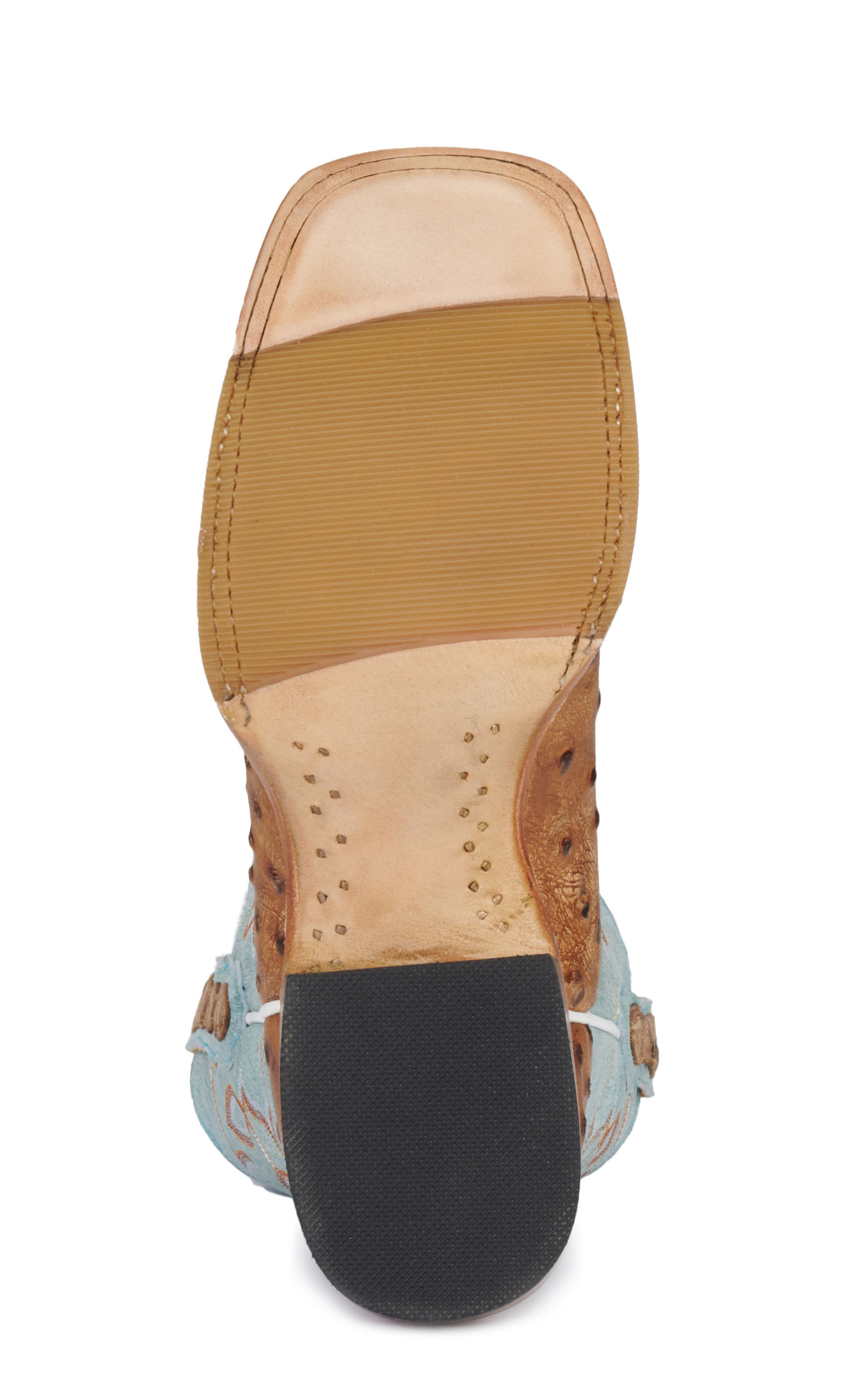 Cavender's Women's Sky Blue and Tan Ostrich Print Wide Square Toe Cowboy Boots - Image 1