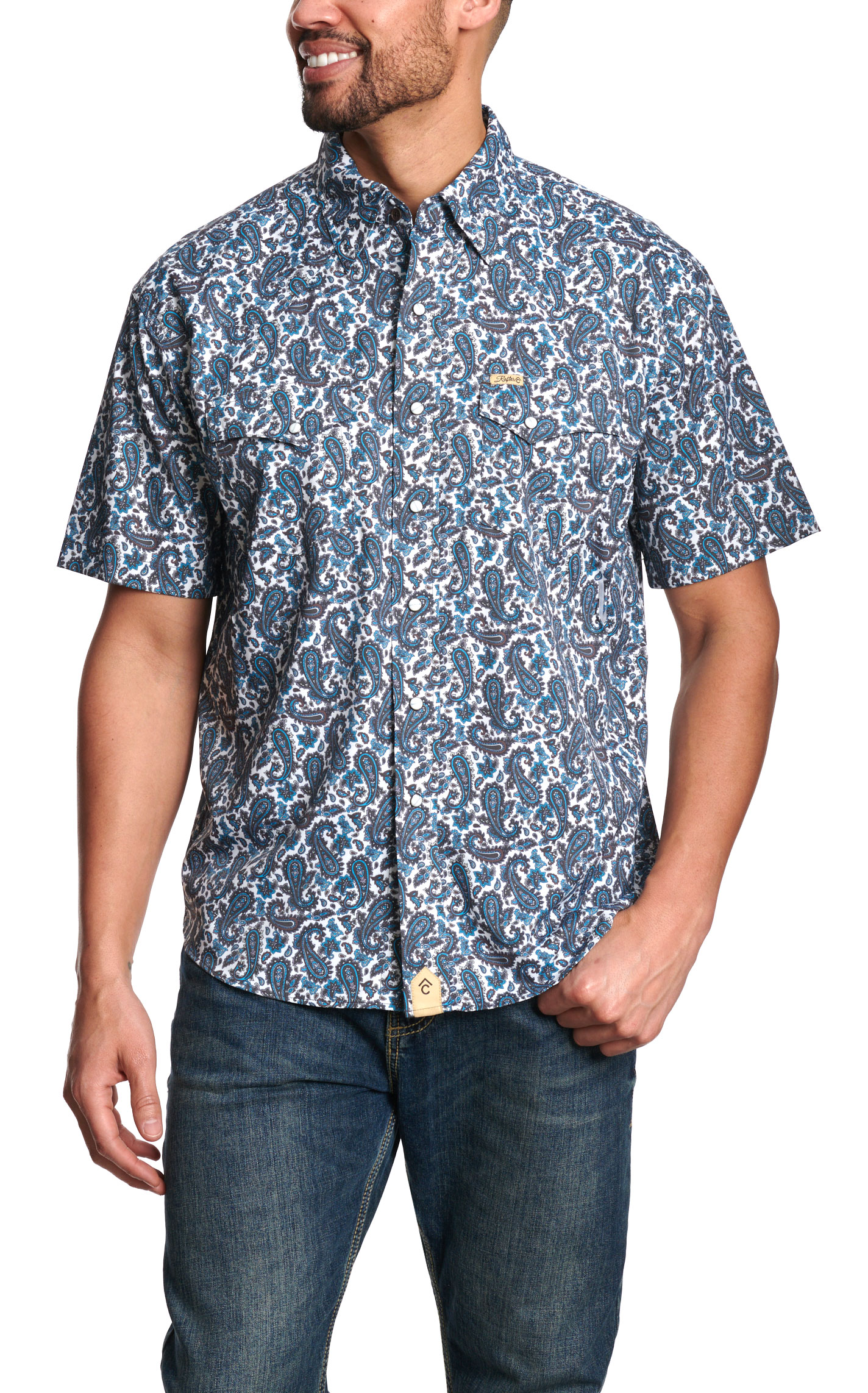 Rafter C Men's Charcoal & Blue Paisley Stretch Western Shirt - Image 1