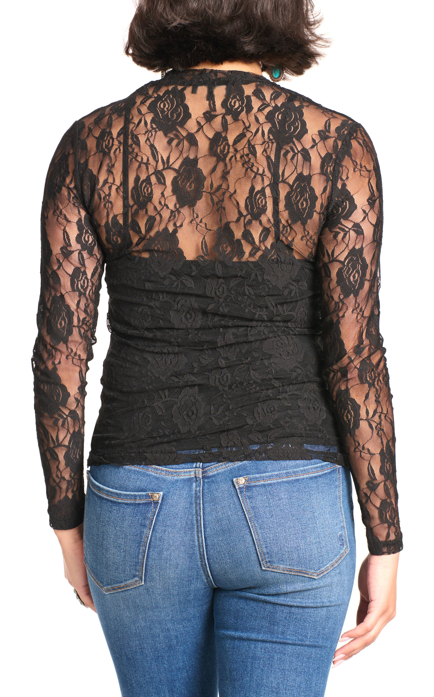 Marigold Kiss Women's Black Lace Mesh Top - Image 1