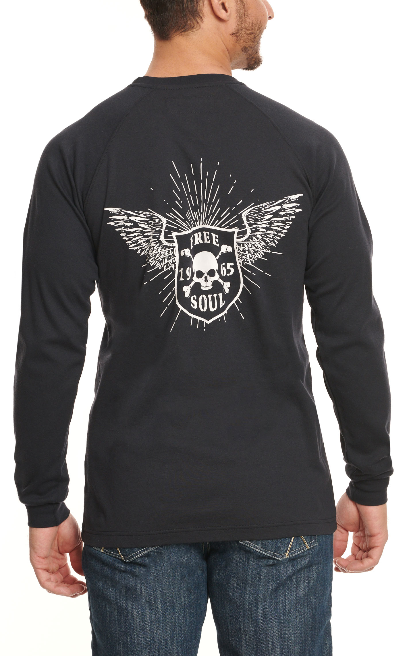 Forge Workwear Men's Black with Winged Free Soul Graphic FR Long Sleeve Work T-Shirt - Image 1