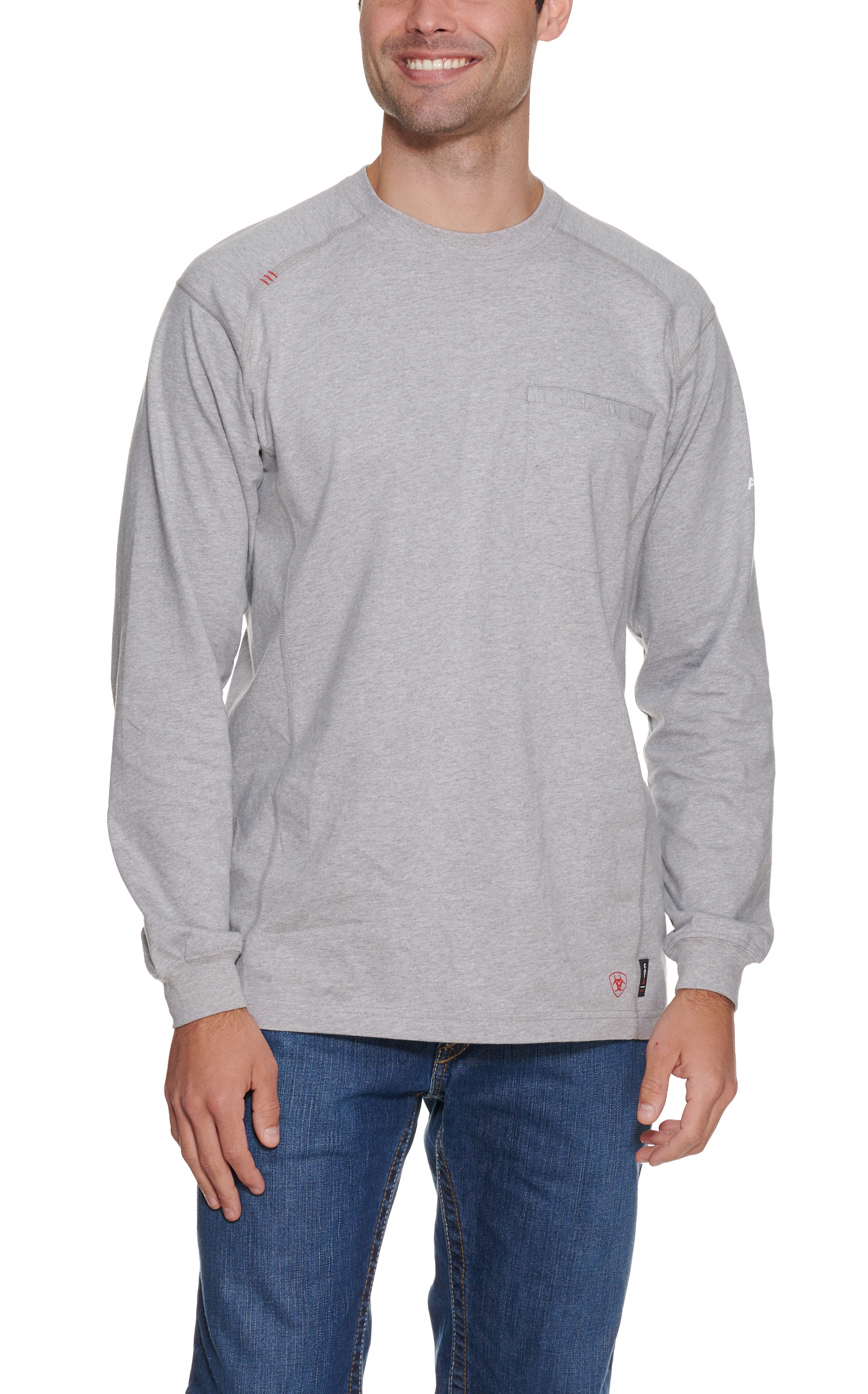 Ariat Men's Air Crew Heather Silver Fox FR Work Shirt - Image 1