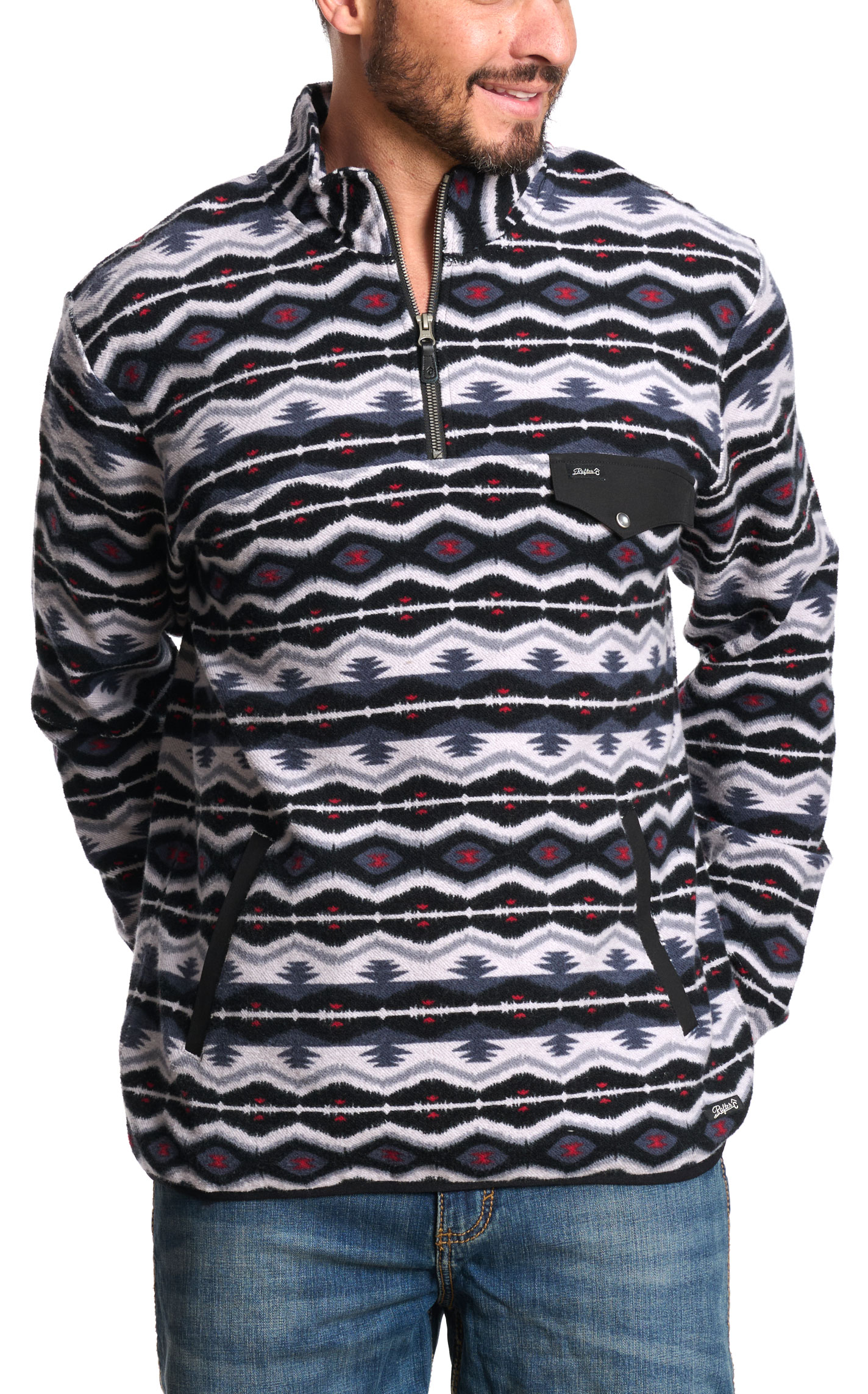 Rafter C Men's Red Dirt Collection Black & Red Aztec 1/4 Zip Pullover - Image 1