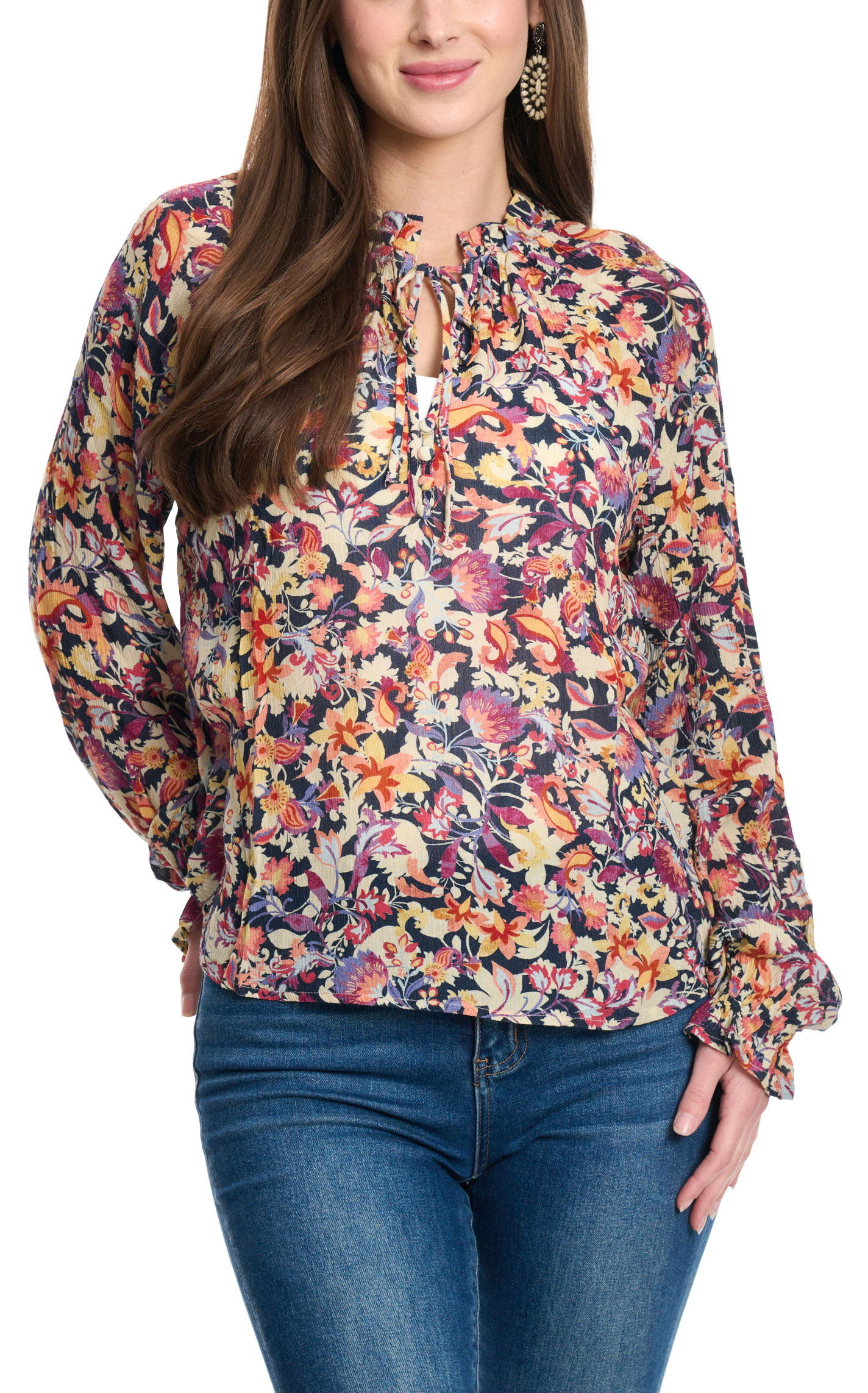 Another Love Women's Multi-Color Floral Tie-Neck Top - Image 1