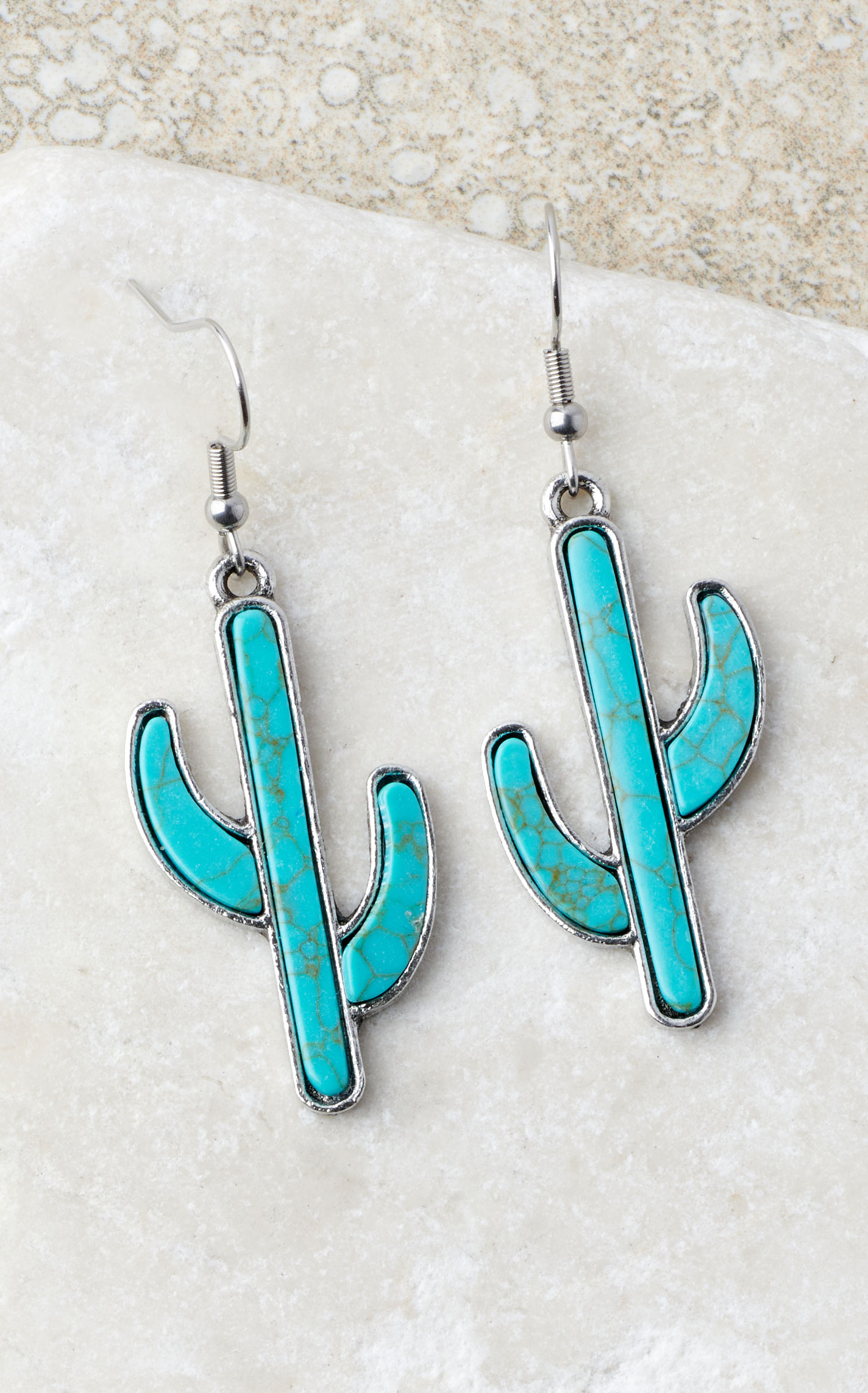 Rockin C Silver & Turquoise Stone Cactus Earrings - Image 1