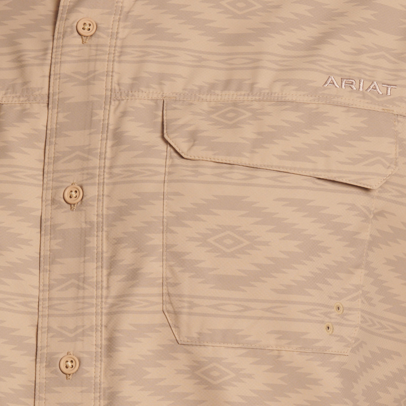 Ariat Men’s VentTEK™ Outbound Tan Aztec Print Classic Shirt - Image 1