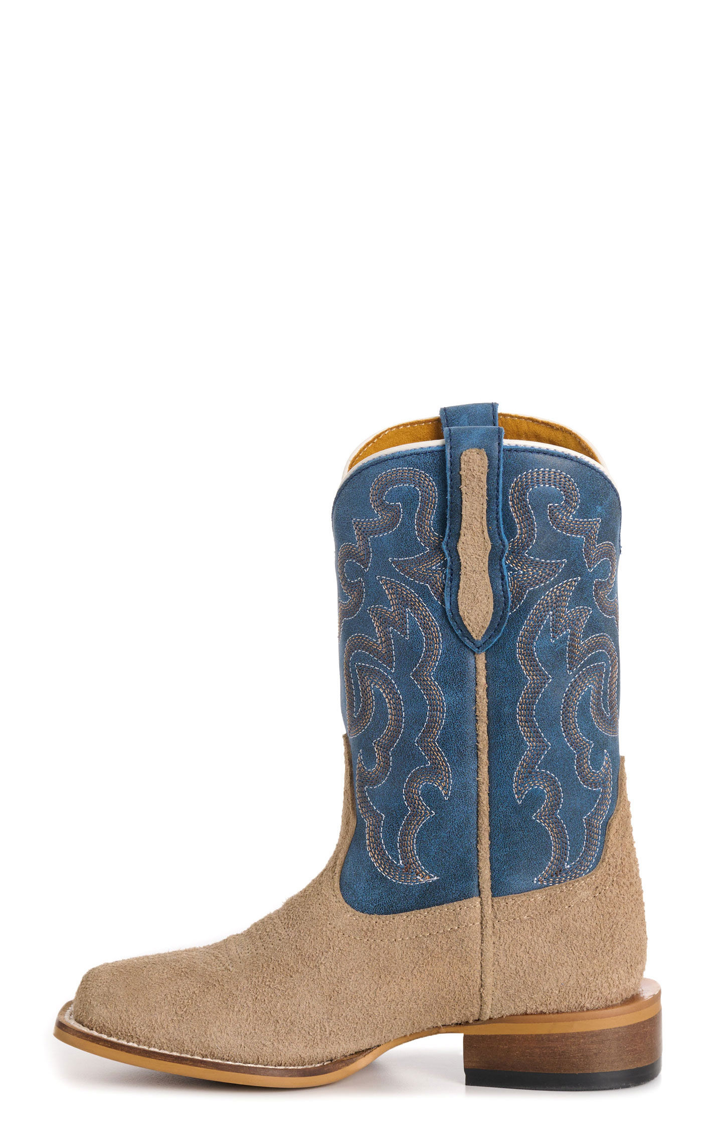 Cavender’s Kid’s Bone Roughout Suede and Blue Square Toe Cowboy Boots - Image 1