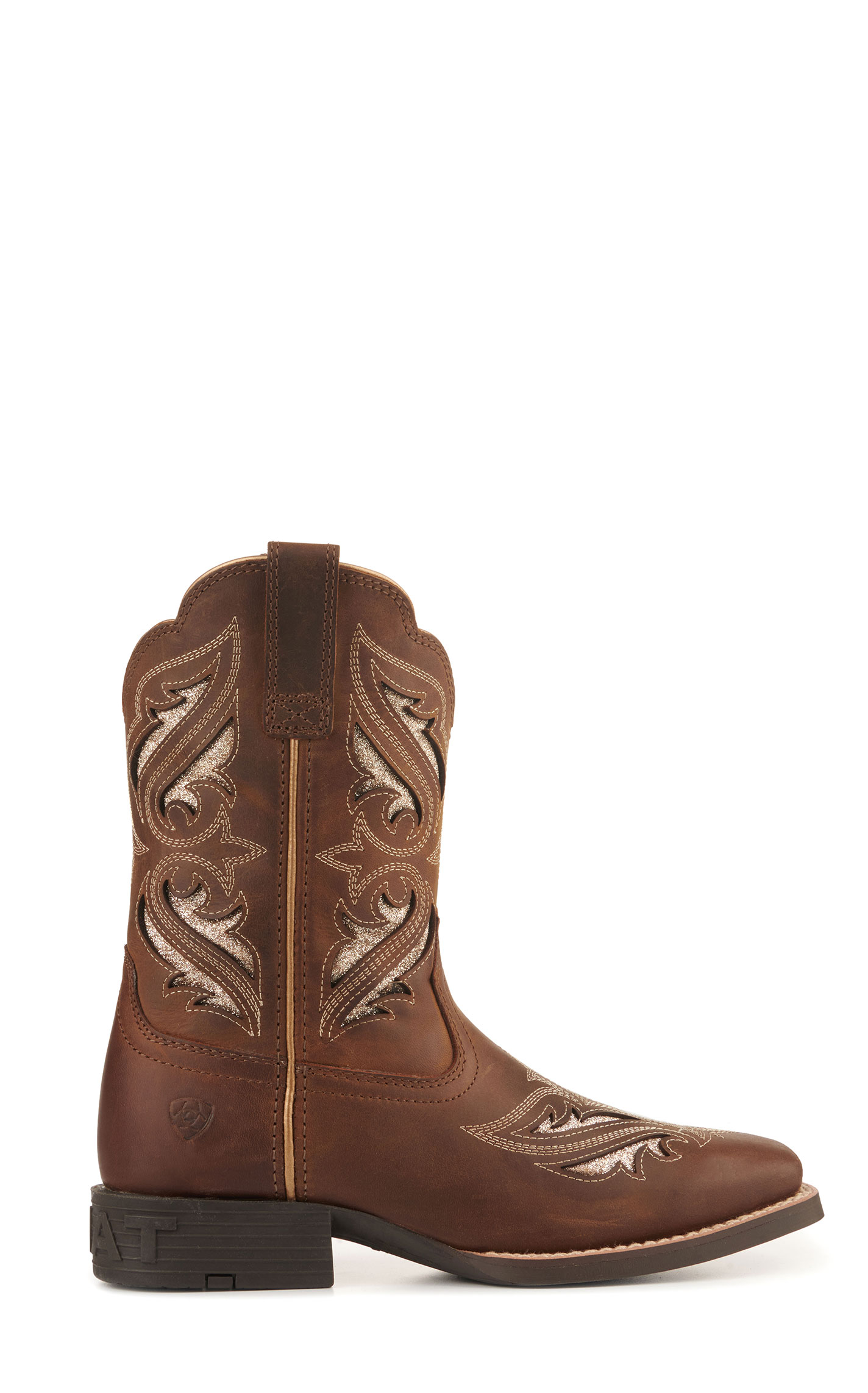 Ariat Youth Round Up Bliss Sassy Brown with Glitter Inlay Wide Square Toe Cowboy Boots - Image 1