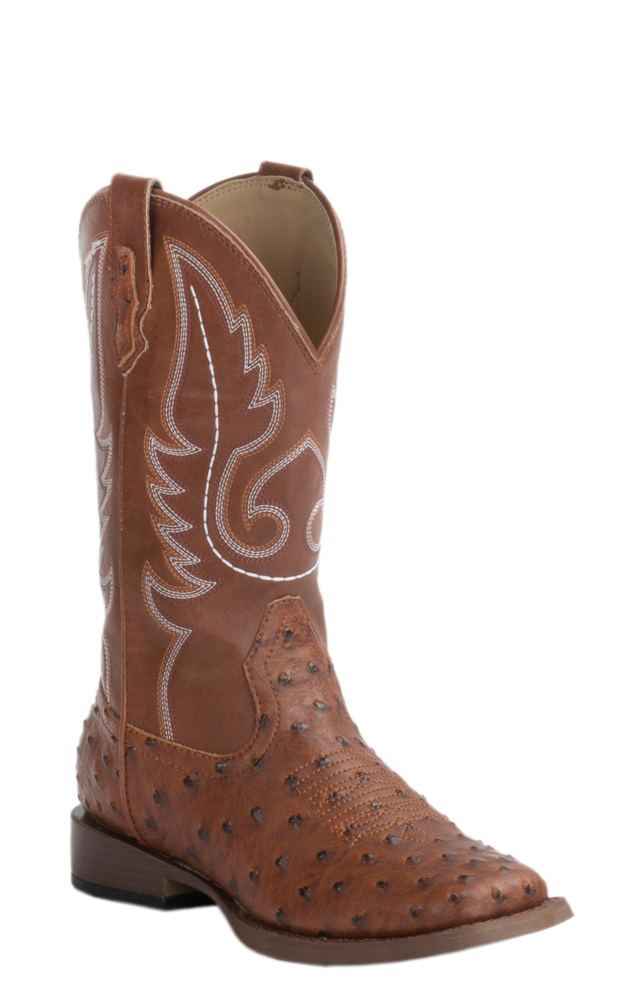 Roper Men's Faux Leather Tan Ostrich Wide Square Toe Cowboy Boots - Image 1