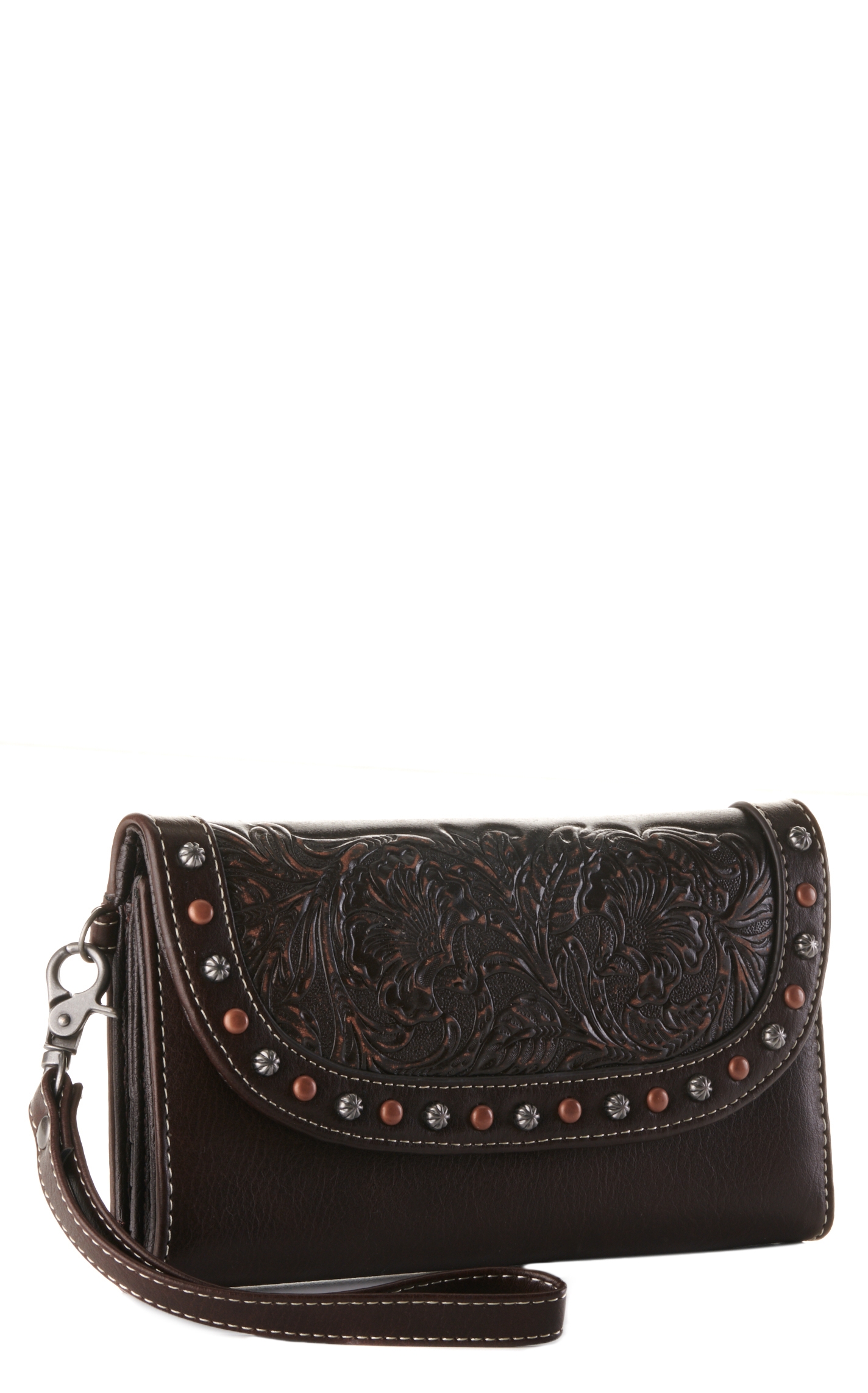 Blazin Roxx Brown with Tooling and Studs Clutch Wallet - Image 1