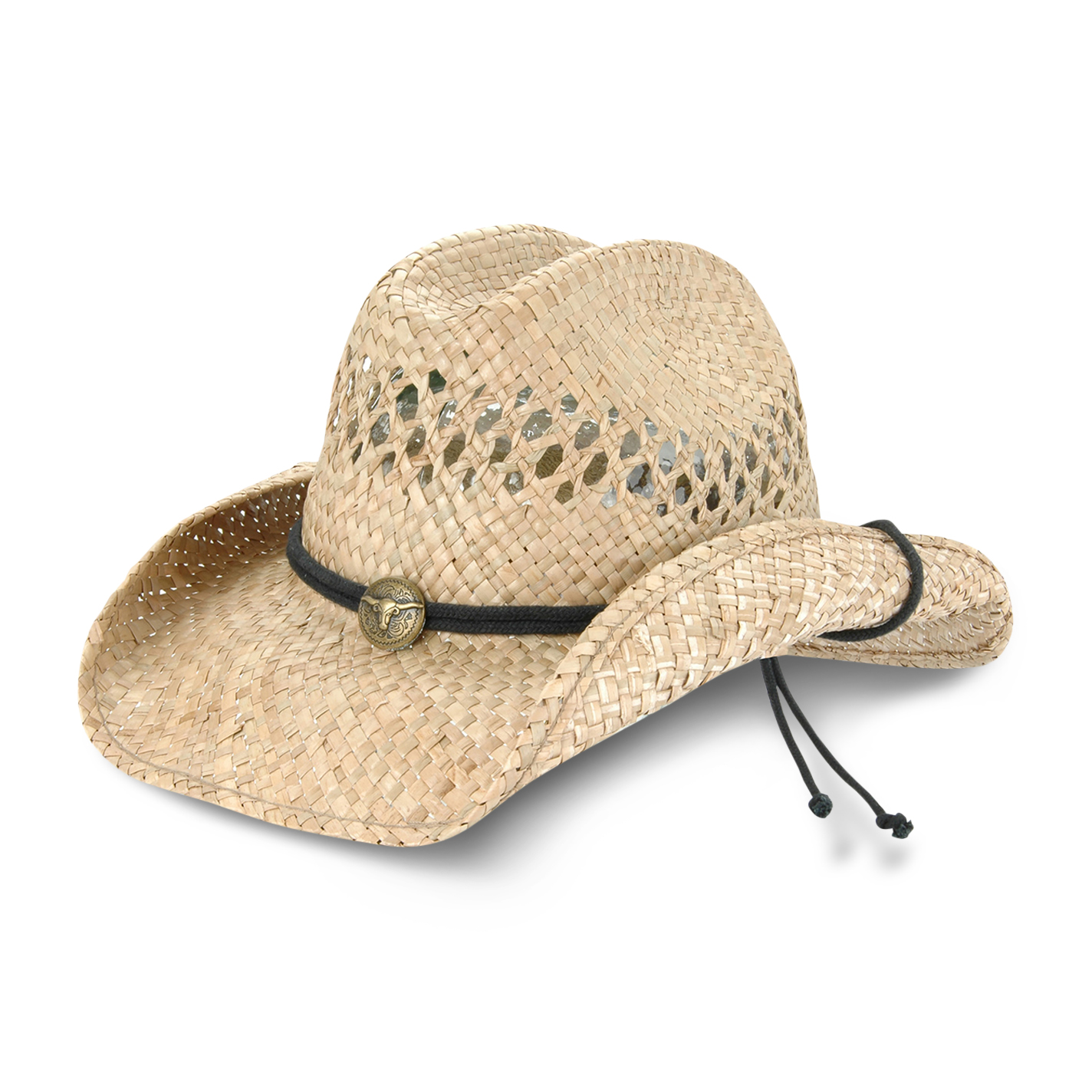 Dorfman Pacific Seagrass Vented with Steerhead Concho Crushable Straw Cowboy Hat - Image 1