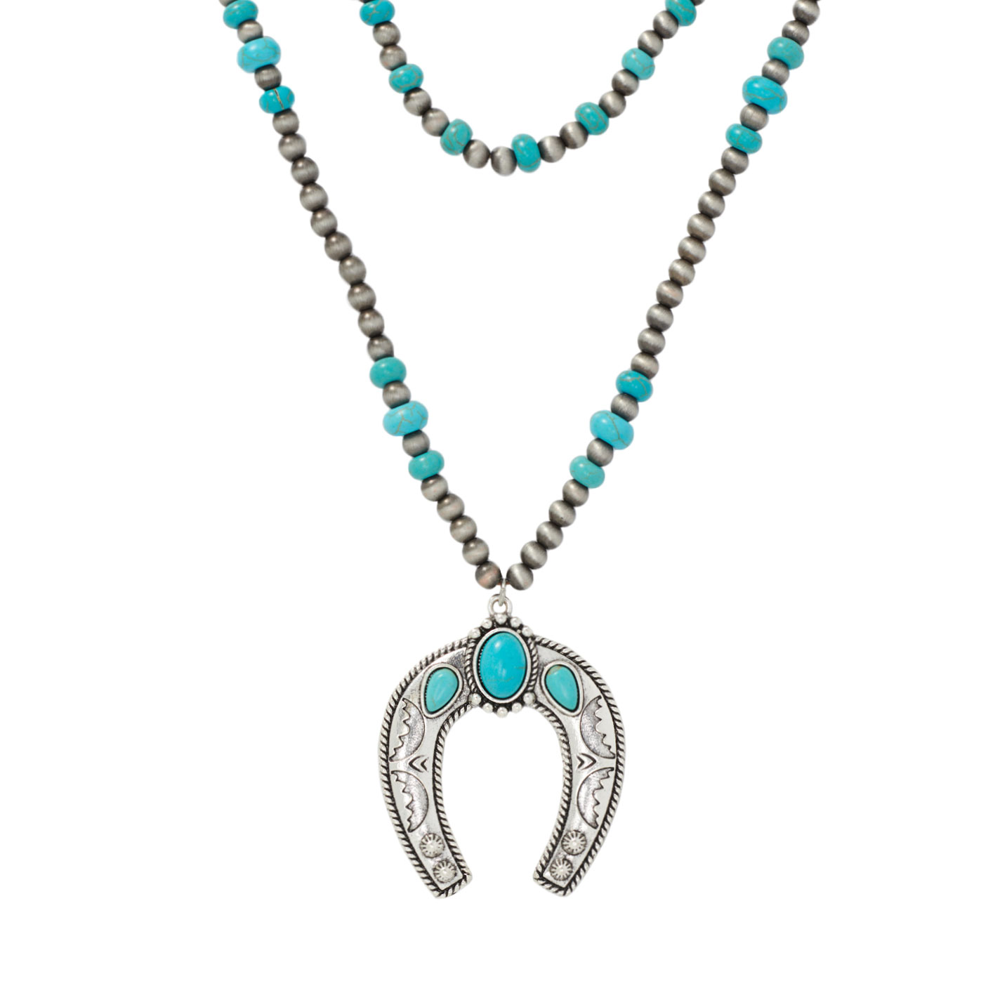 Southern Grace 2 Strand Silver & Turquoise Horseshoe Necklace - Image 2