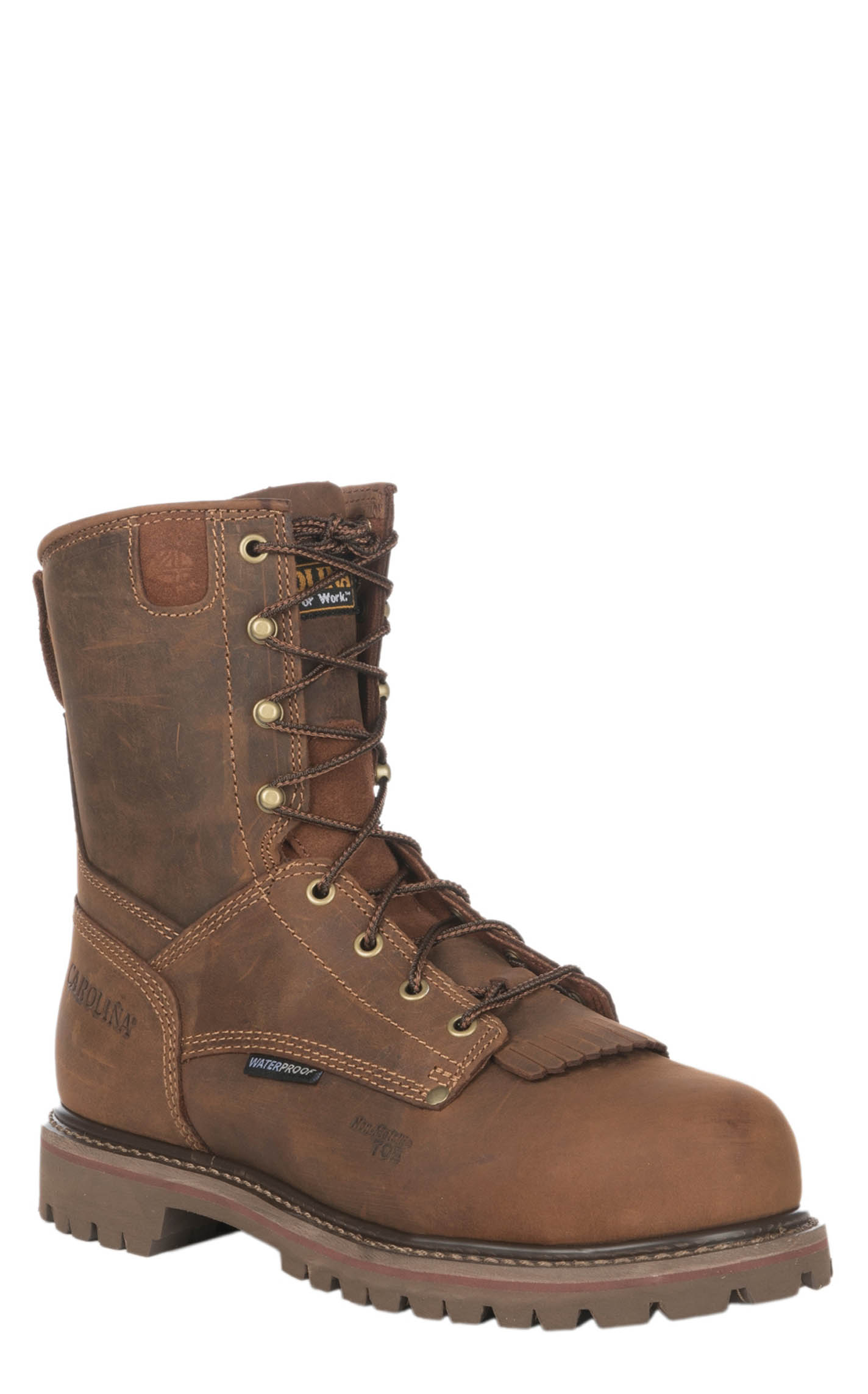 Carolina Men's Distressed Brown Waterproof Round Composite Toe Lace Up Work Boot - Image 1