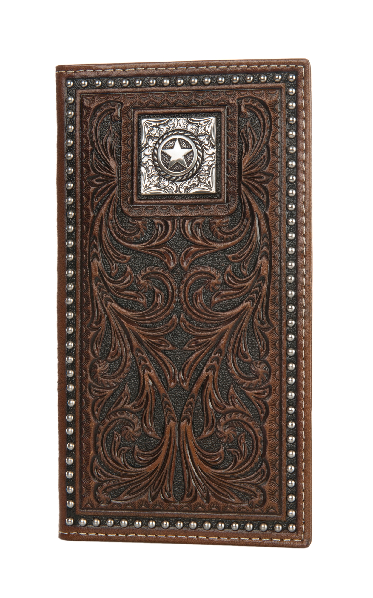 Nocona Tooled Leather with Studs and Conch Rodeo Wallet - Image 1
