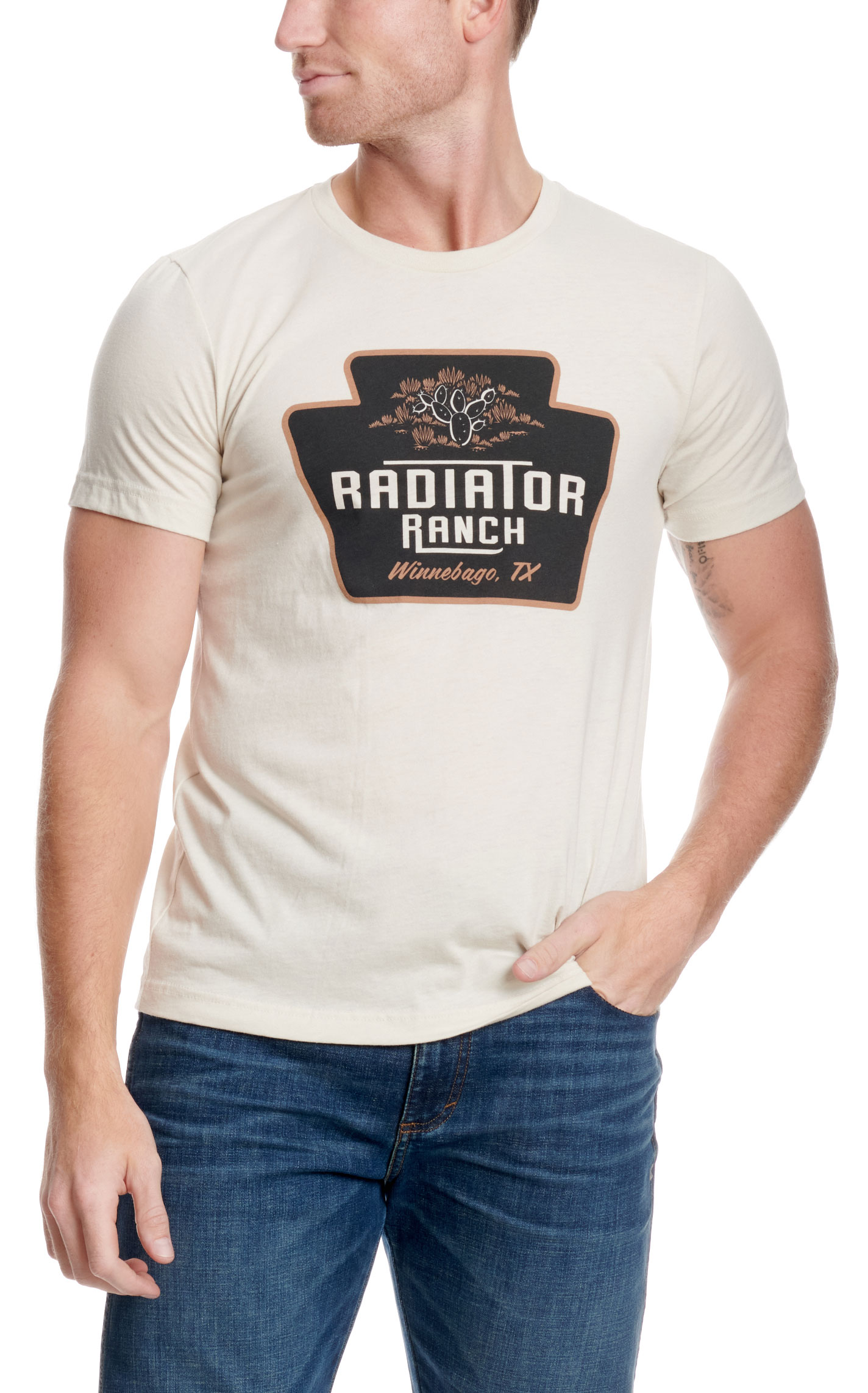 Rodeo Time Dale Brisby Men's Bone & Radiator Ranch Logo T-Shirt - Image 1