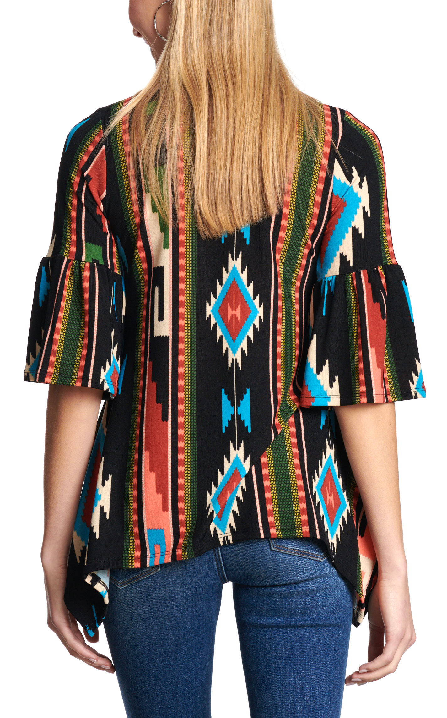R. Rouge Women's Black Aztec Print Round Neck Top  - Image 1