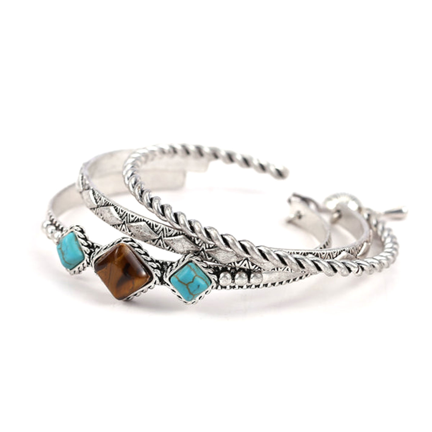 Cowgirl Confetti Sunny Living Silver & Turquoise 3-Piece Bracelet Set - Image 1