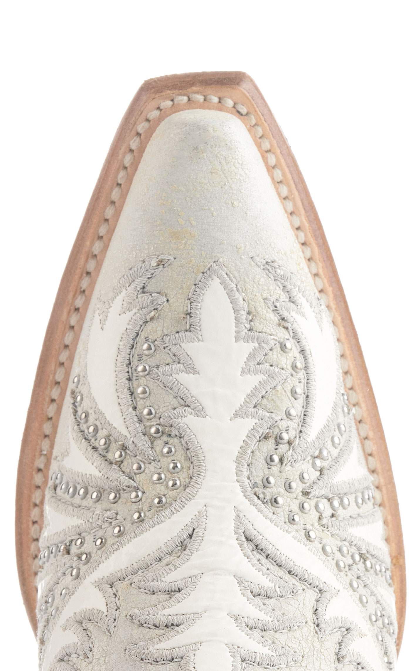 Corral Women's Distressed White with White Overlay and Studs Snip Toe Cowboy Boots - Image 1
