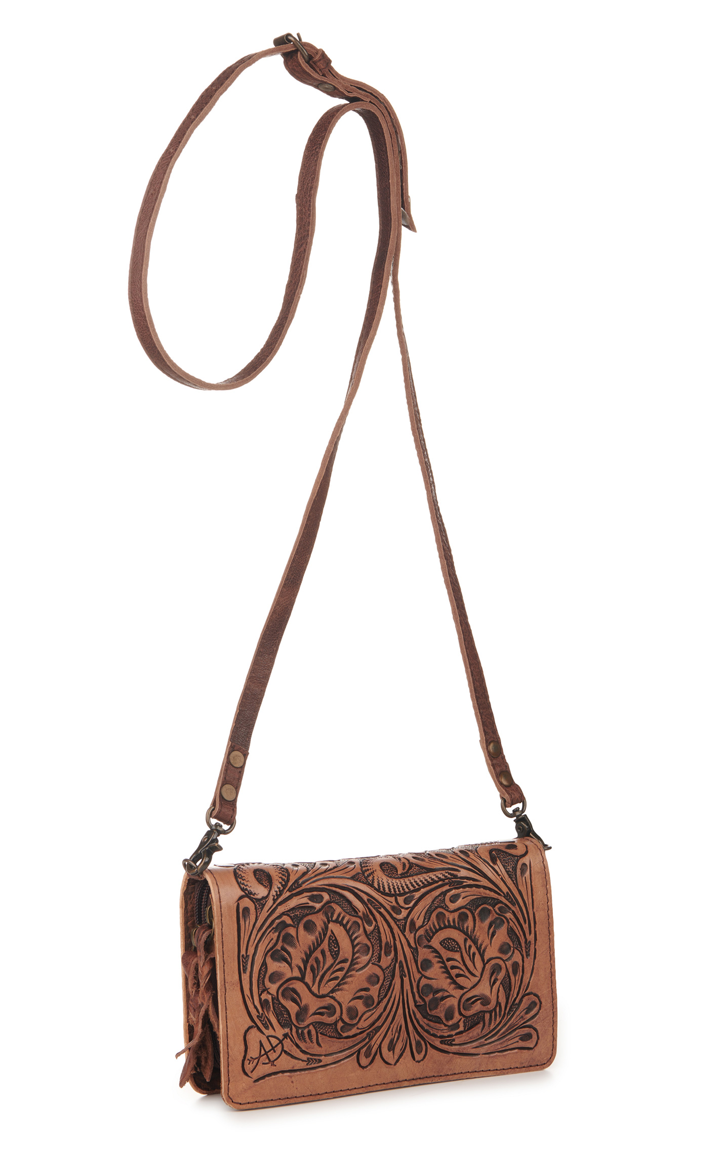 American Darling Brown Tooled with Turquoise Stone Wallet / Crossbody Purse - Image 1