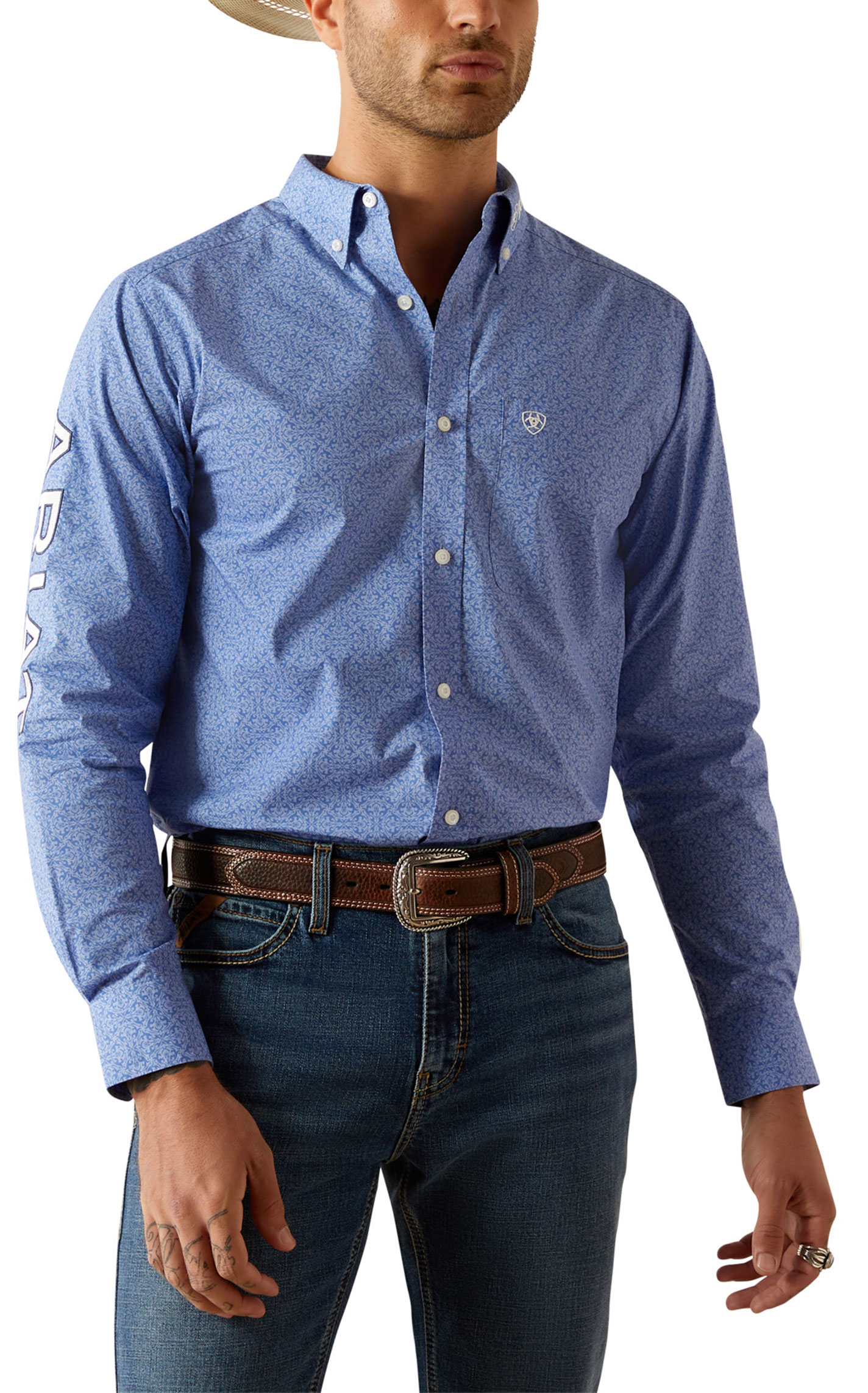 Ariat Men's Team Potter Cornflower Geo Logo Embroidery Western Shirt - Image 1