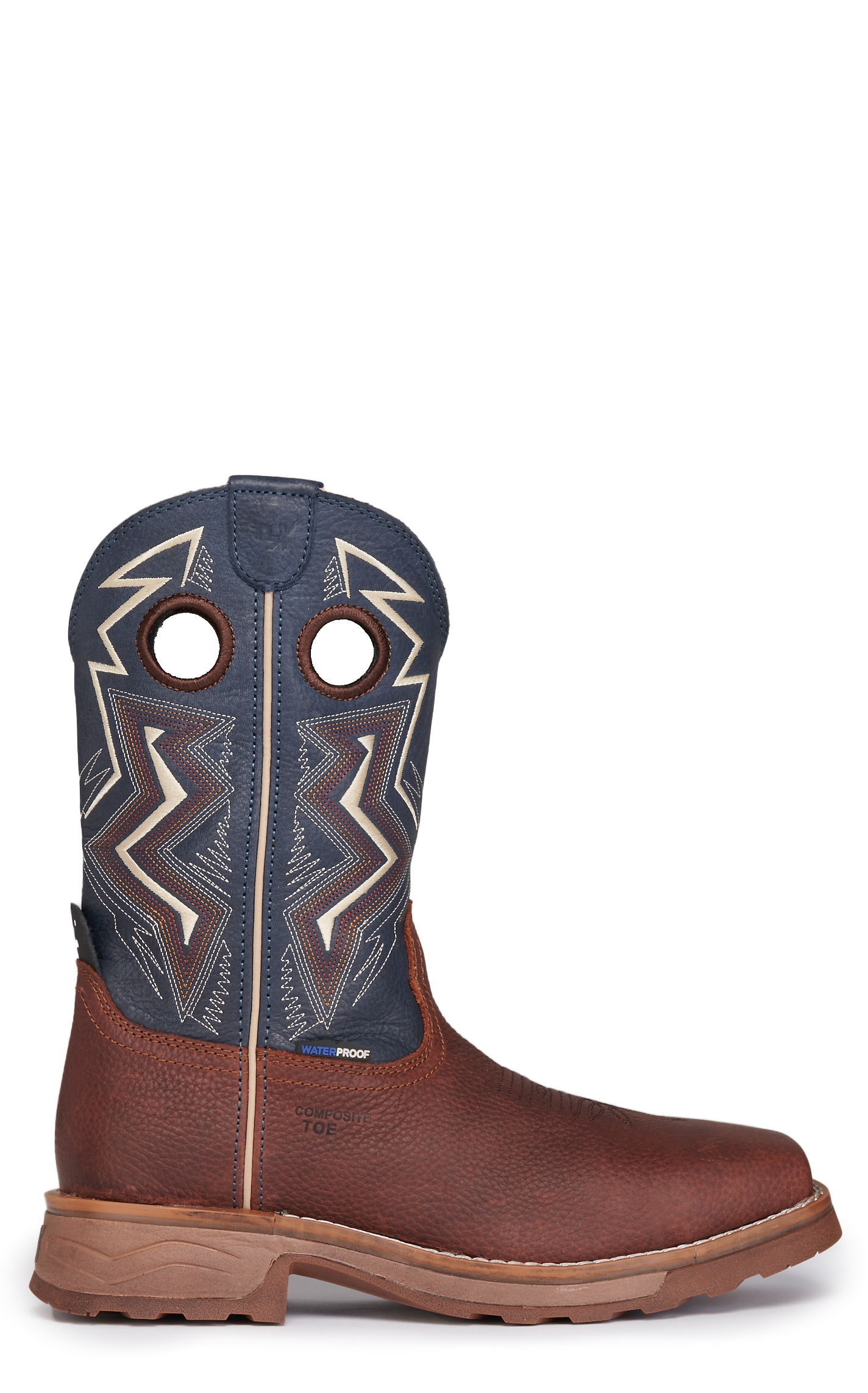 Tony Lama Men's Brown and Blue Square Toe Work Boots - Image 1
