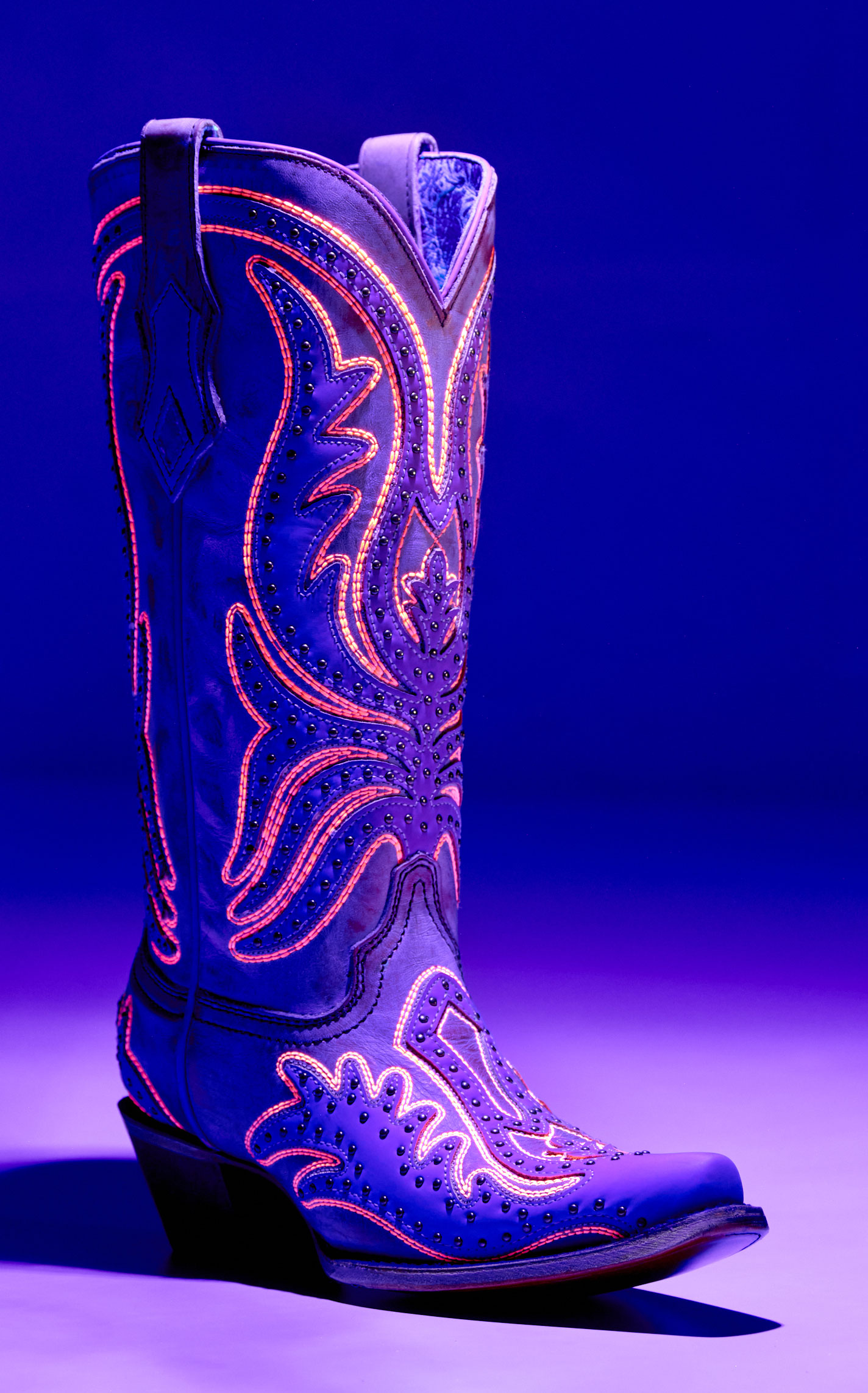 Corral Women's Light Pink with Hot Pink Overlay Black Light Snip Toe Cowboy Boots - Image 1