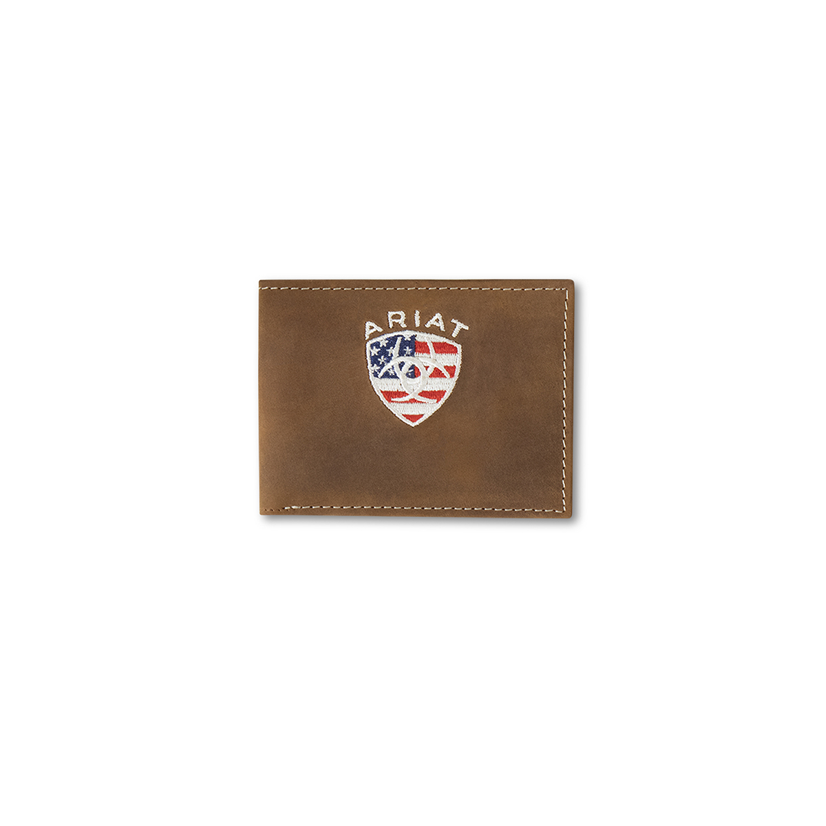Ariat Tawny-Brown Leather & Flag Shield BiFold Wallet - Image 1