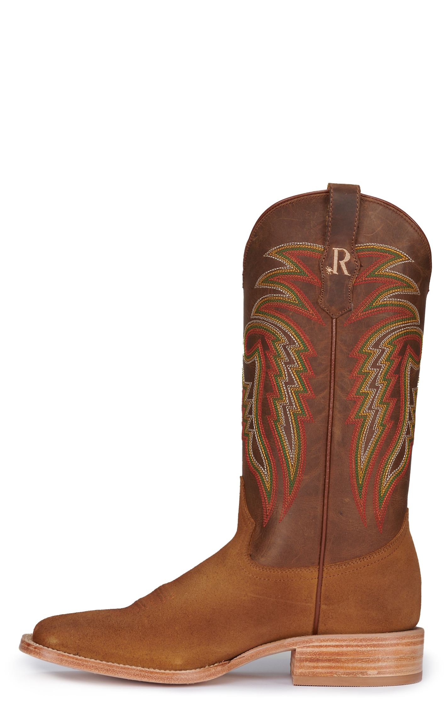 R Watson Men's Tan Roughout and Arizona Tan Wide Square Toe Cowboy Boots - Image 1