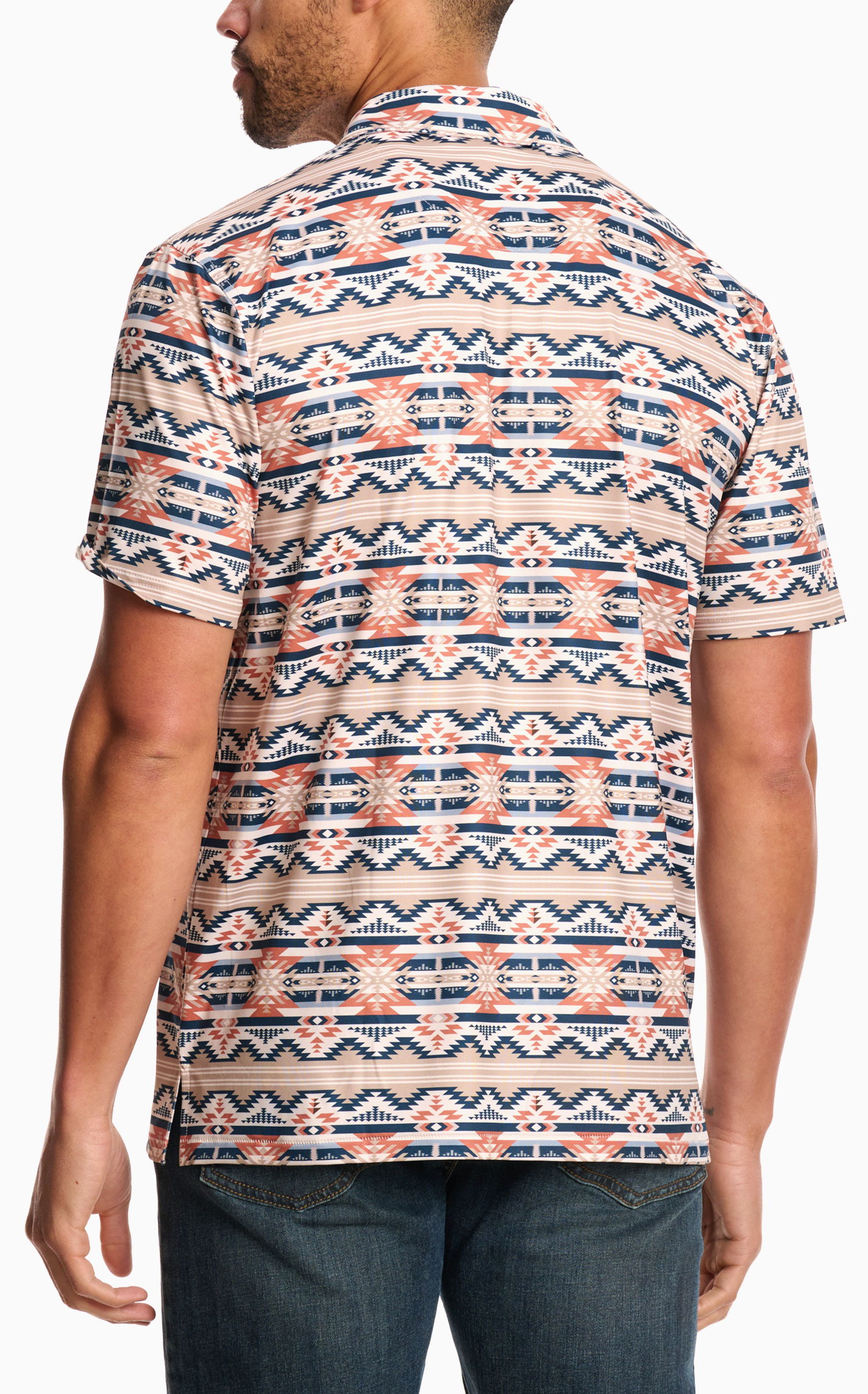 Rafter C Men's Khaki Peach Aztec Stripe Polo Shirt - Image 1