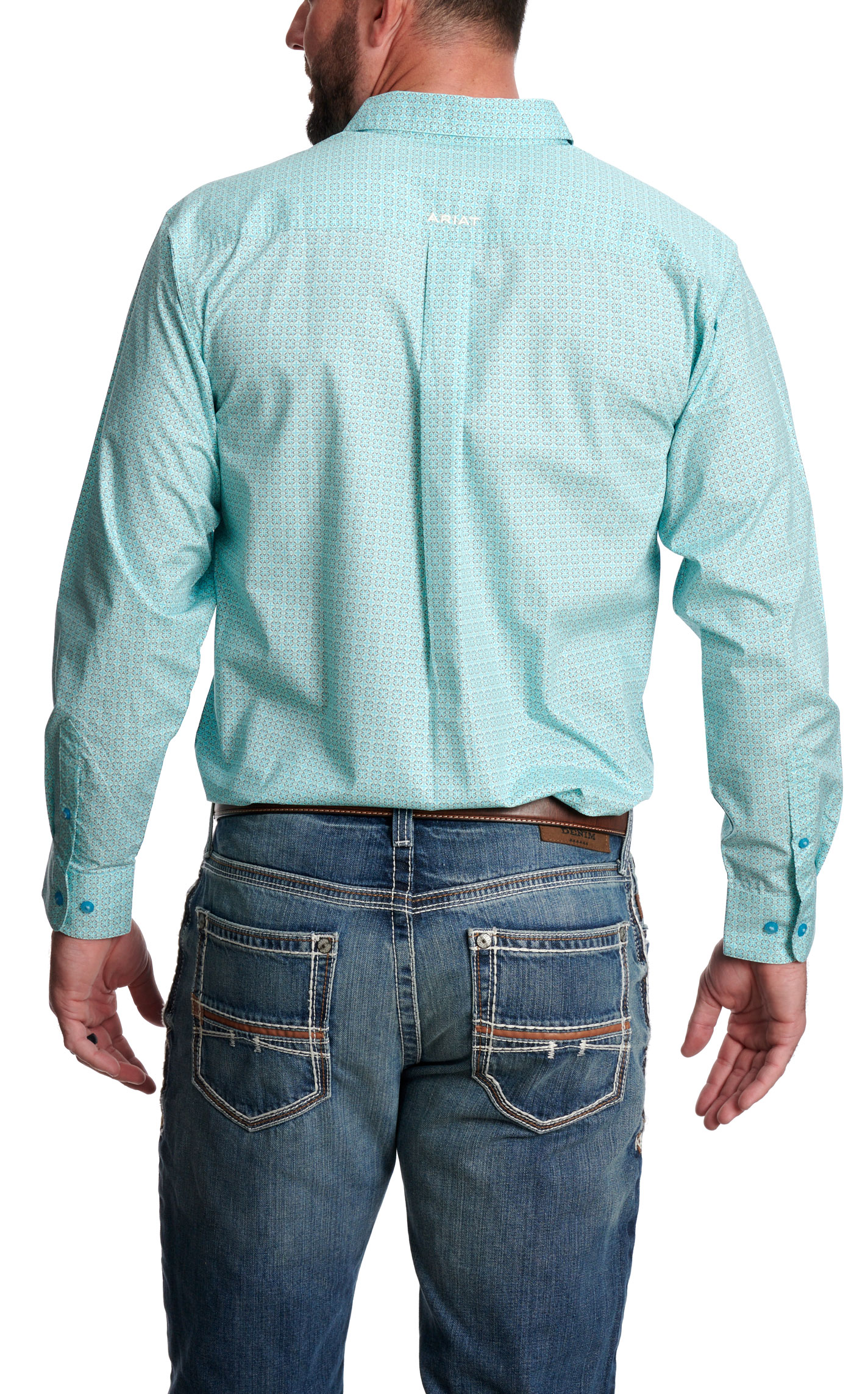 Ariat Men's Kenny Turquoise & Chocolate Geo Print Western Shirt - Image 1