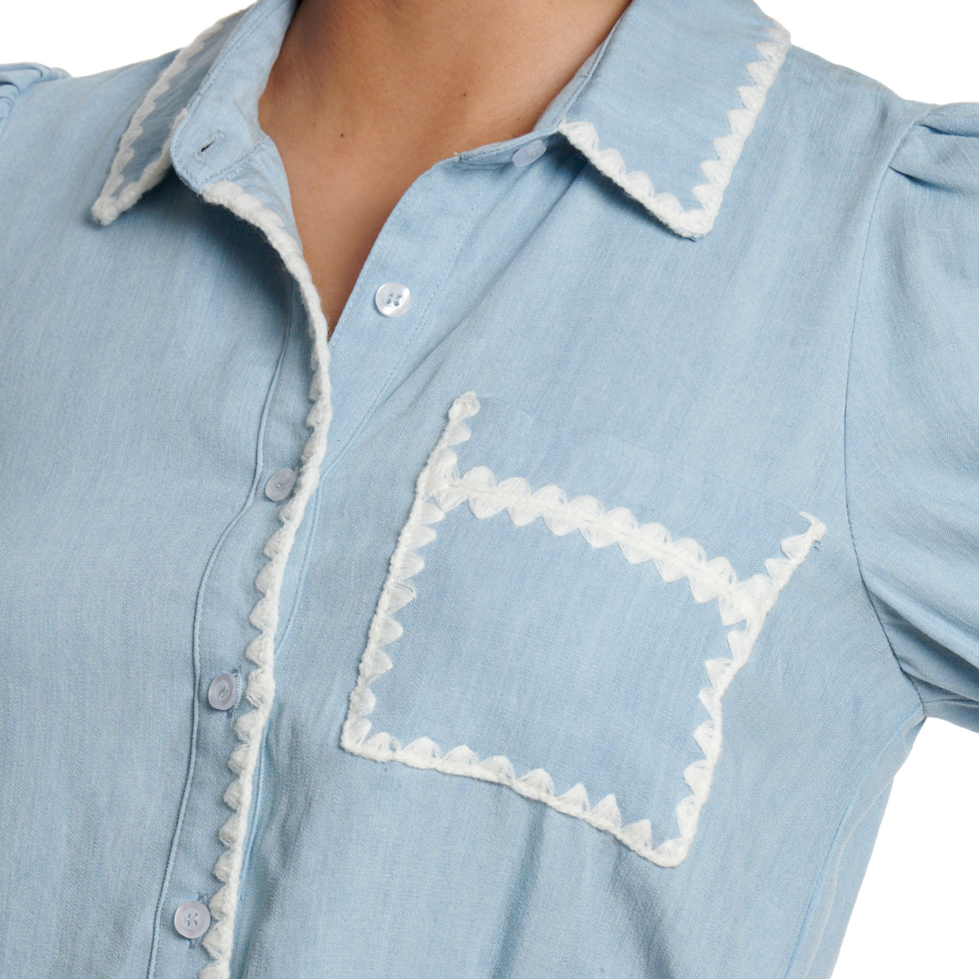 TCEC Women's Light Denim Ric Rac Stitched Top - Image 1