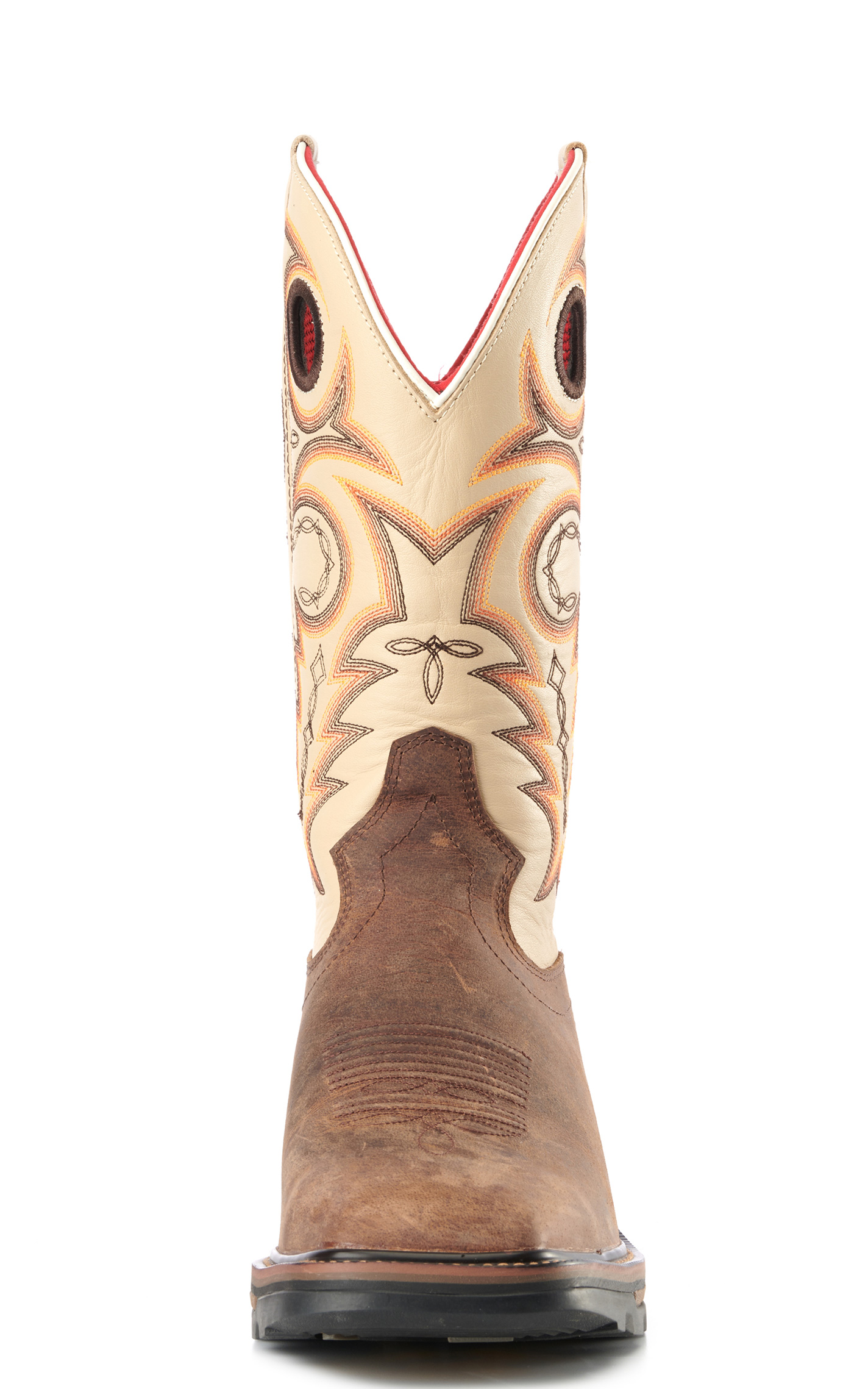 R. Watson Men's Distressed Chestnut and Ivory Bone Square Toe Work Boots - Image 1