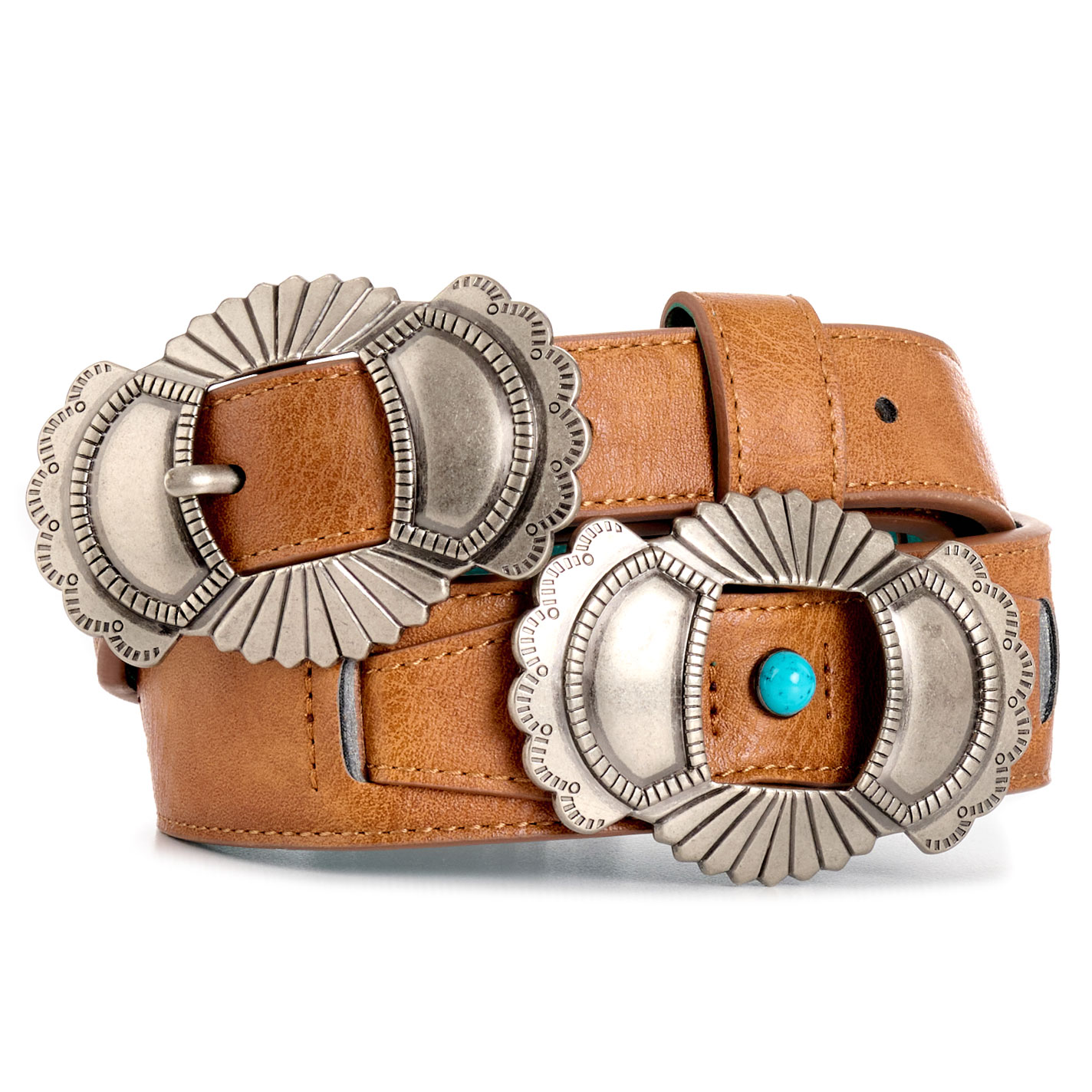 Catchfly Women's Desert Sand Leather & Turquoise Concho Belt - Image 1