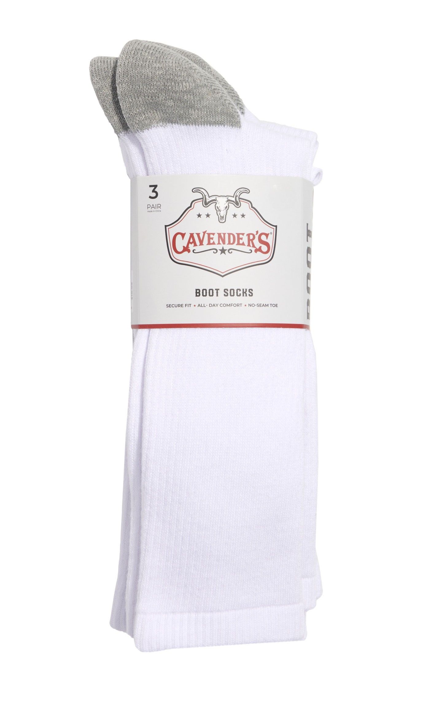 Cavender's Men's White 3-Pack Medium Cotton Boot Socks - Image 2