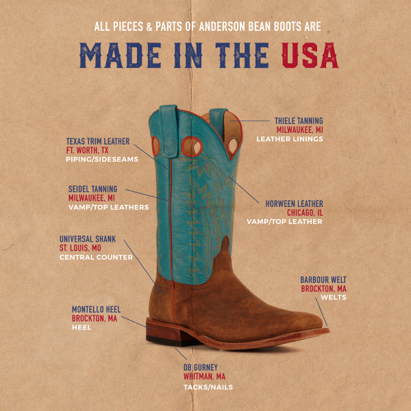 Anderson Bean Mens' Natural Brahma Bison and Blue Hybrid Square Toe Cowboy Boots - Image 1