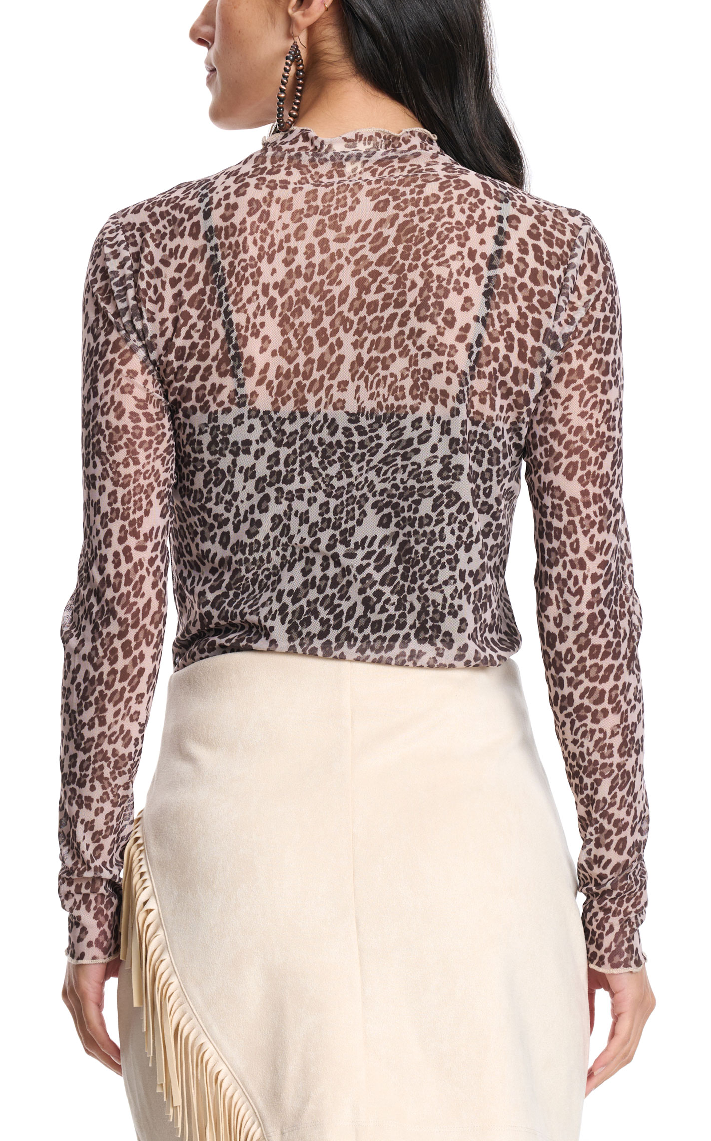Rockin' C Women's Cream Leopard Print Mesh Top - Image 1