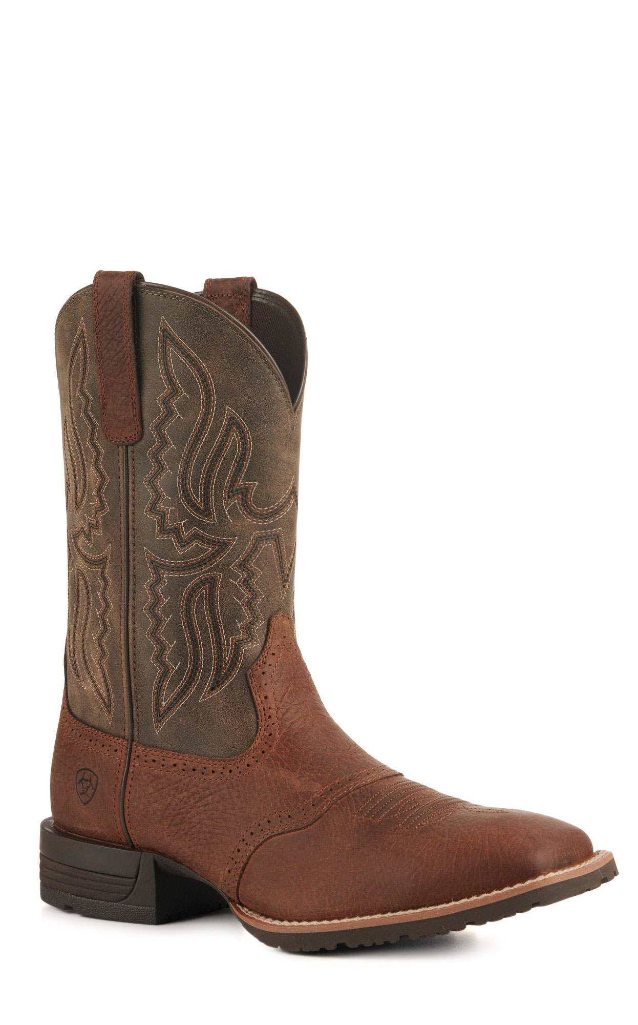 Ariat Men's Hybrid Ranchway Earth and Arizona Brown Shock Shield Square Toe Cowboy Boots - Image 1