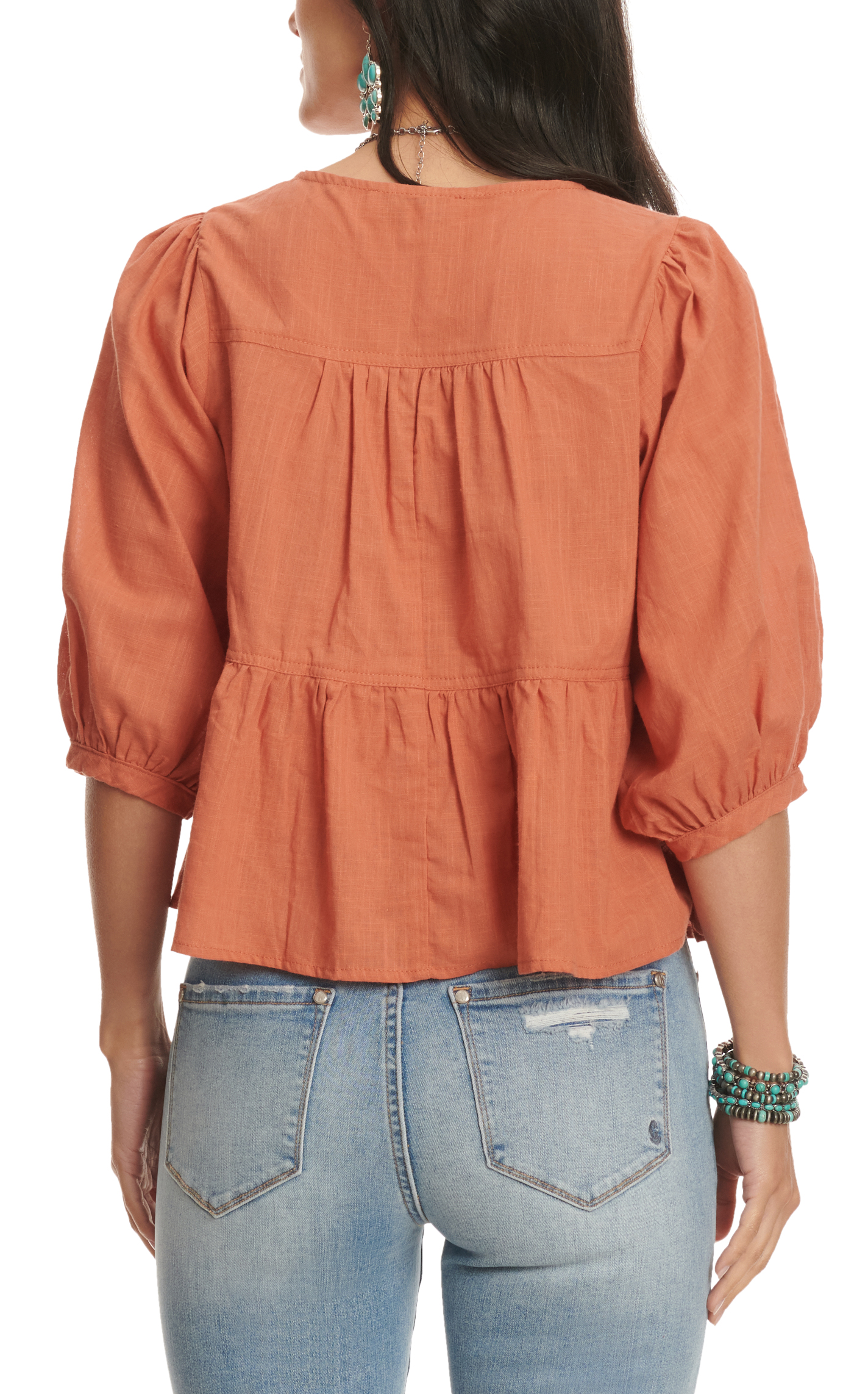Rockin C Women's Apricot Tie Front Top - Image 1